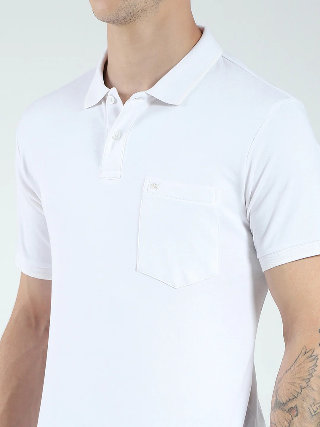 Men White Solid Collar Half Sleeve T-Shirt - Image 6