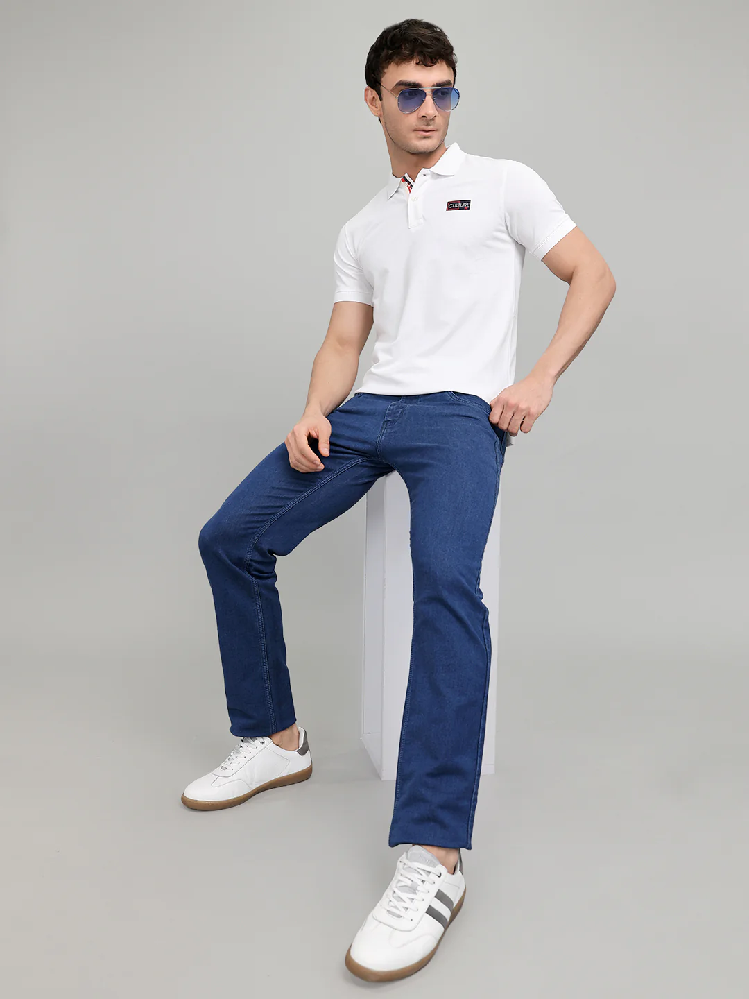 Men White Solid Collar Half Sleeve T-Shirt - Image 6