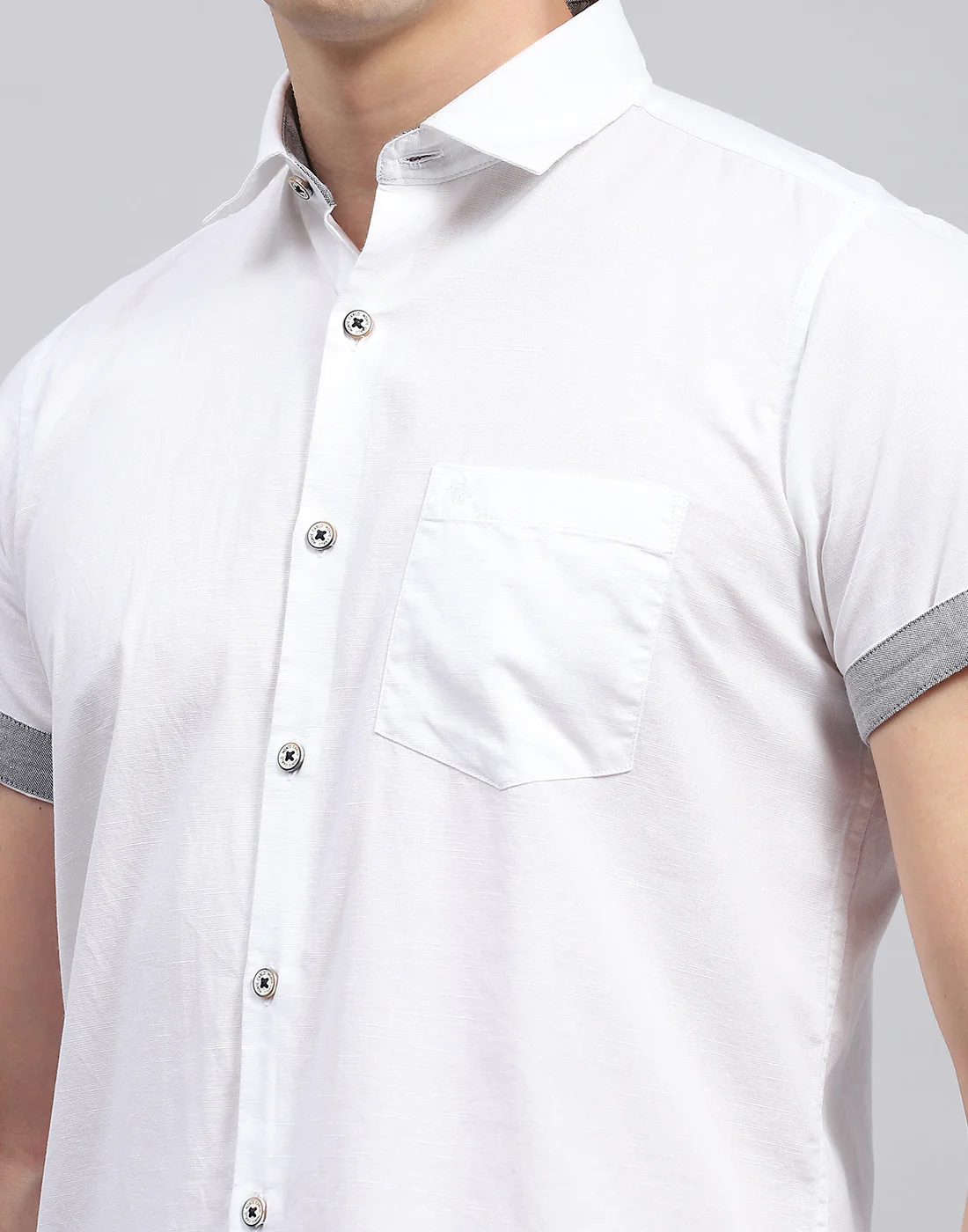 Men White Solid Collar Neck Half Sleeve Shirt - Image 6
