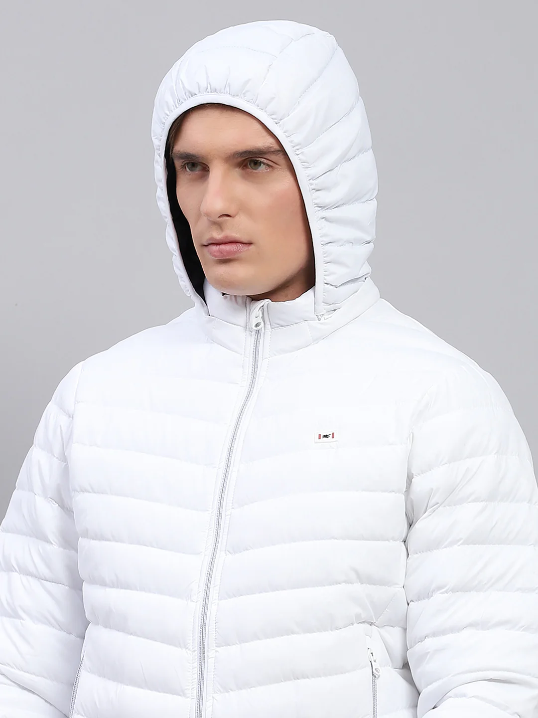 Men White Solid Detachable Hood Full Sleeve Jacket - Image 8