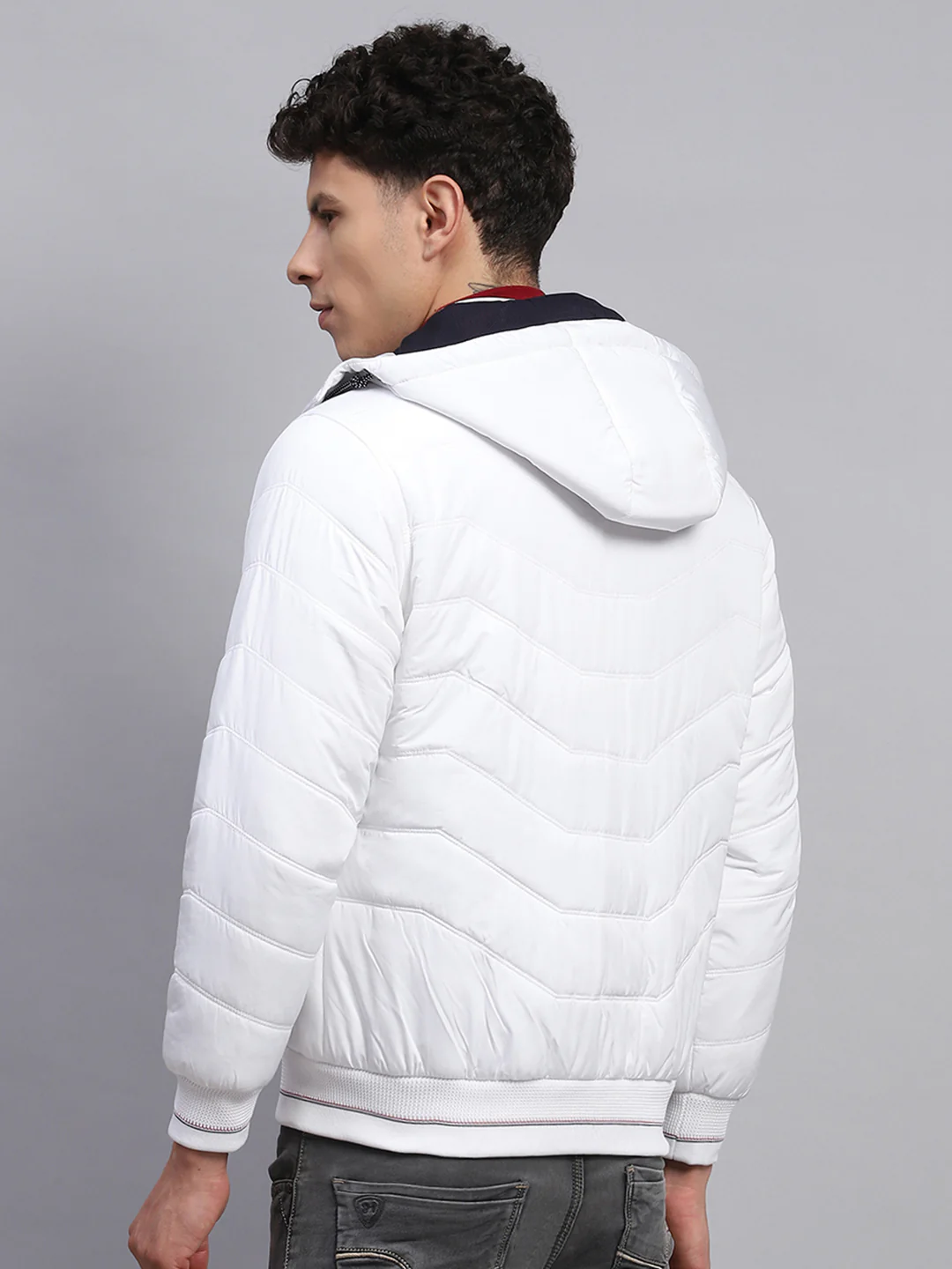 Men White Solid Detachable Hood Full Sleeve Jacket - Image 5