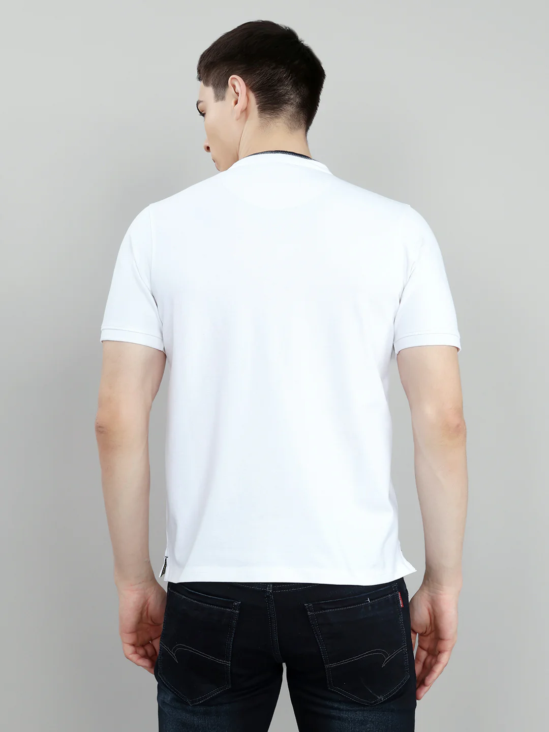 Men White Solid Henley Neck Half Sleeve T-Shirt - Image 6