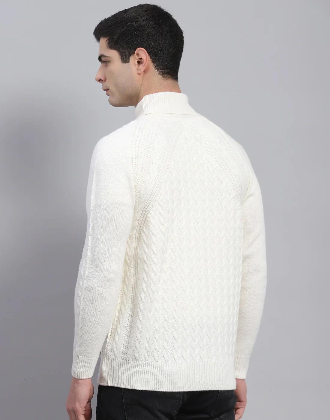 Men White Solid High Neck Full Sleeve Pullover - Image 5