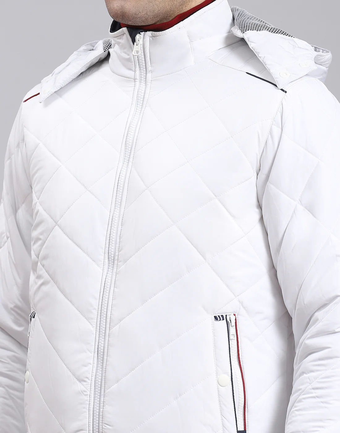 Men White Solid Hooded Full Sleeve Jacket - Image 6