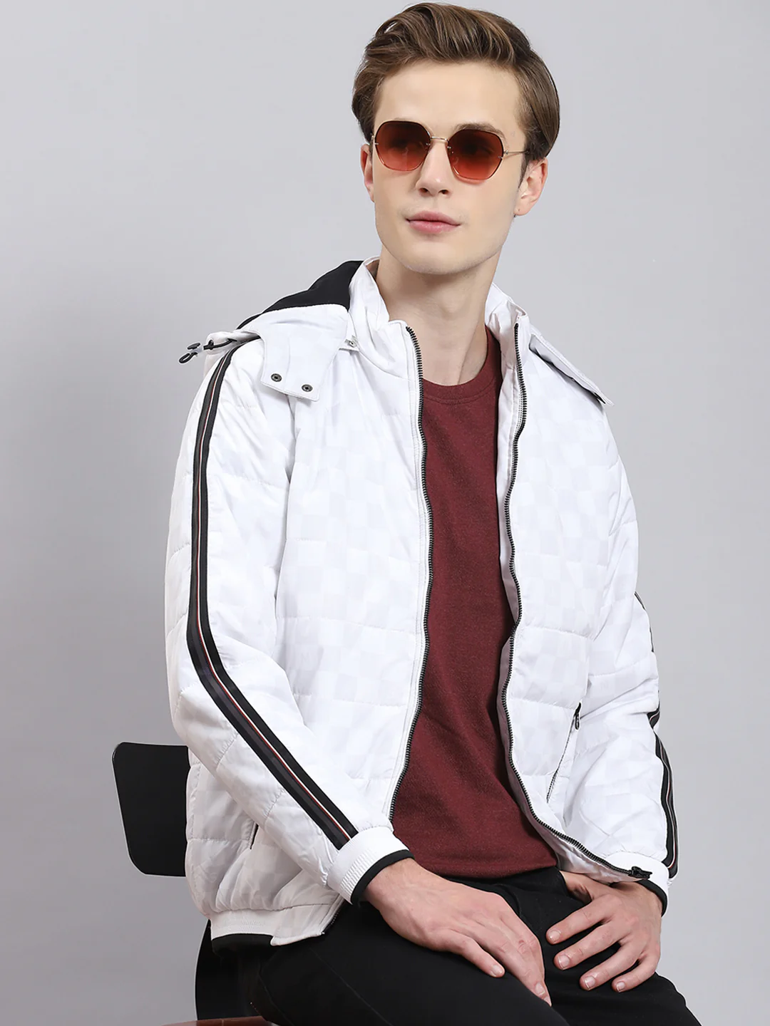 Men White Solid Hooded Full Sleeve Jacket - Image 4