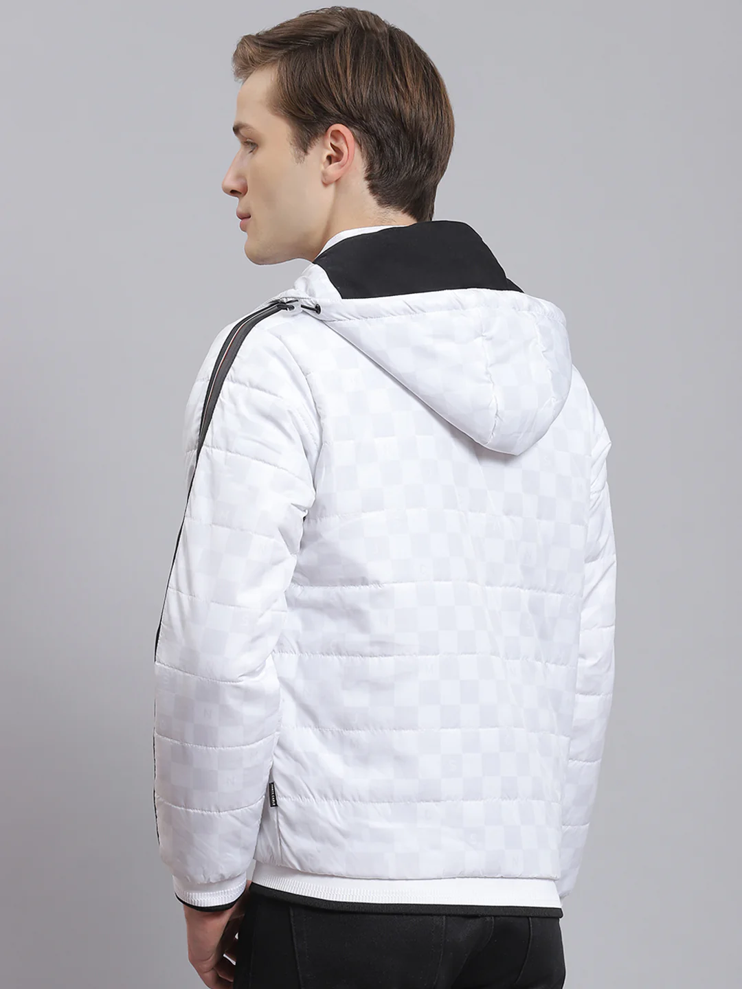 Men White Solid Hooded Full Sleeve Jacket - Image 6