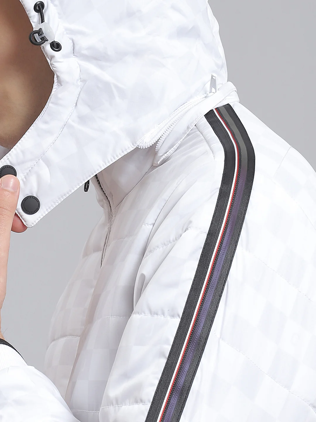 Men White Solid Hooded Full Sleeve Jacket - Image 8
