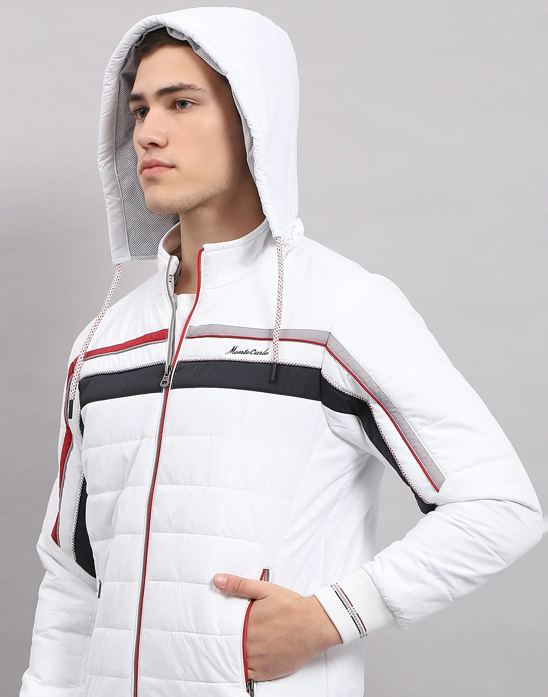 Men White Solid Hooded Full Sleeve Jacket - Image 8