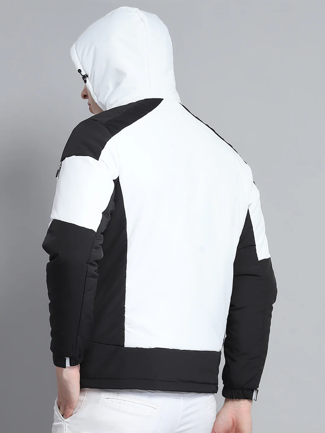 Men White Solid Hooded Full Sleeve Jacket - Image 6