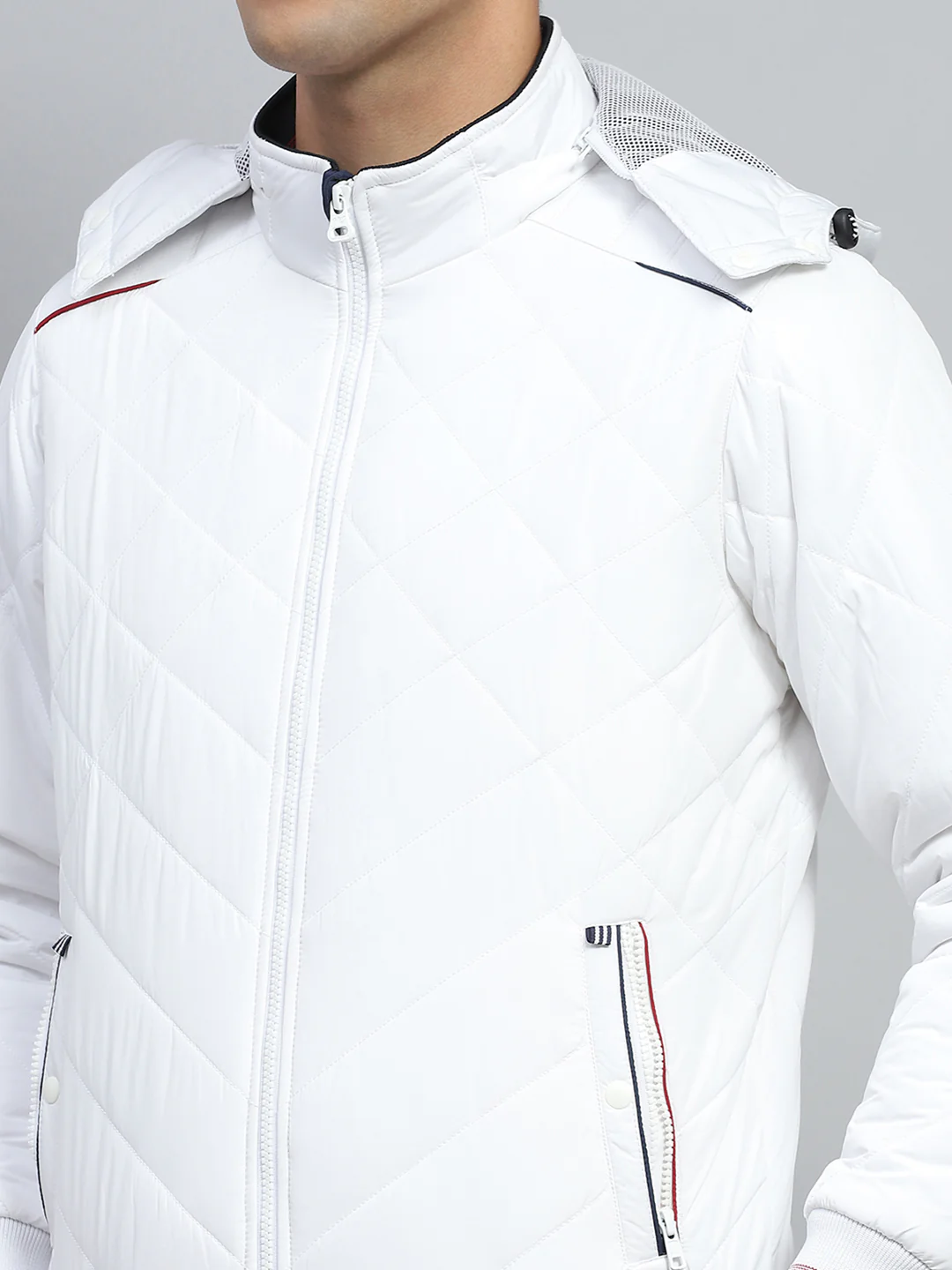 Men White Solid Hooded Full Sleeve Jacket - Image 6
