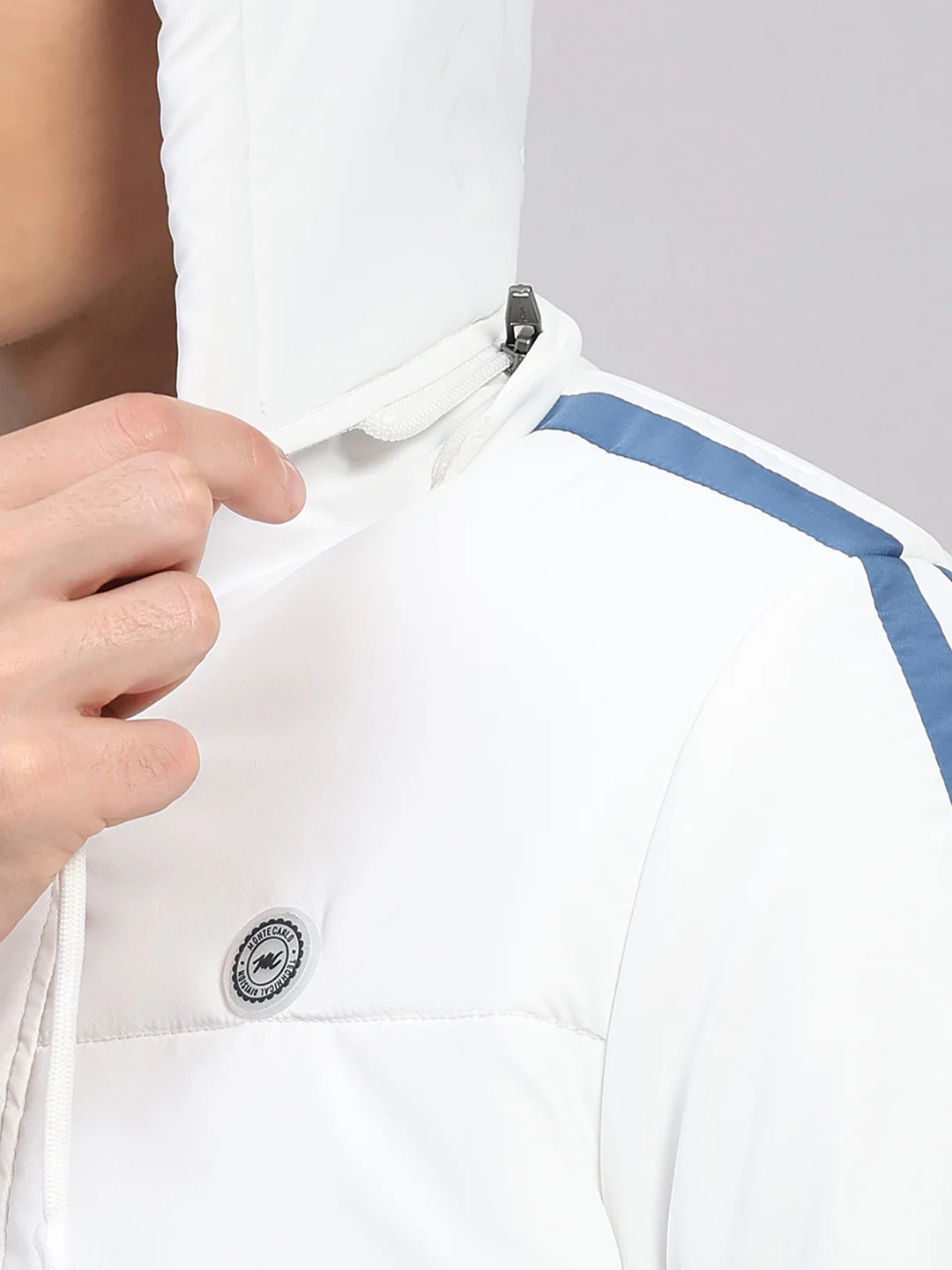 Men White Solid Hooded Full Sleeve Jacket - Image 8