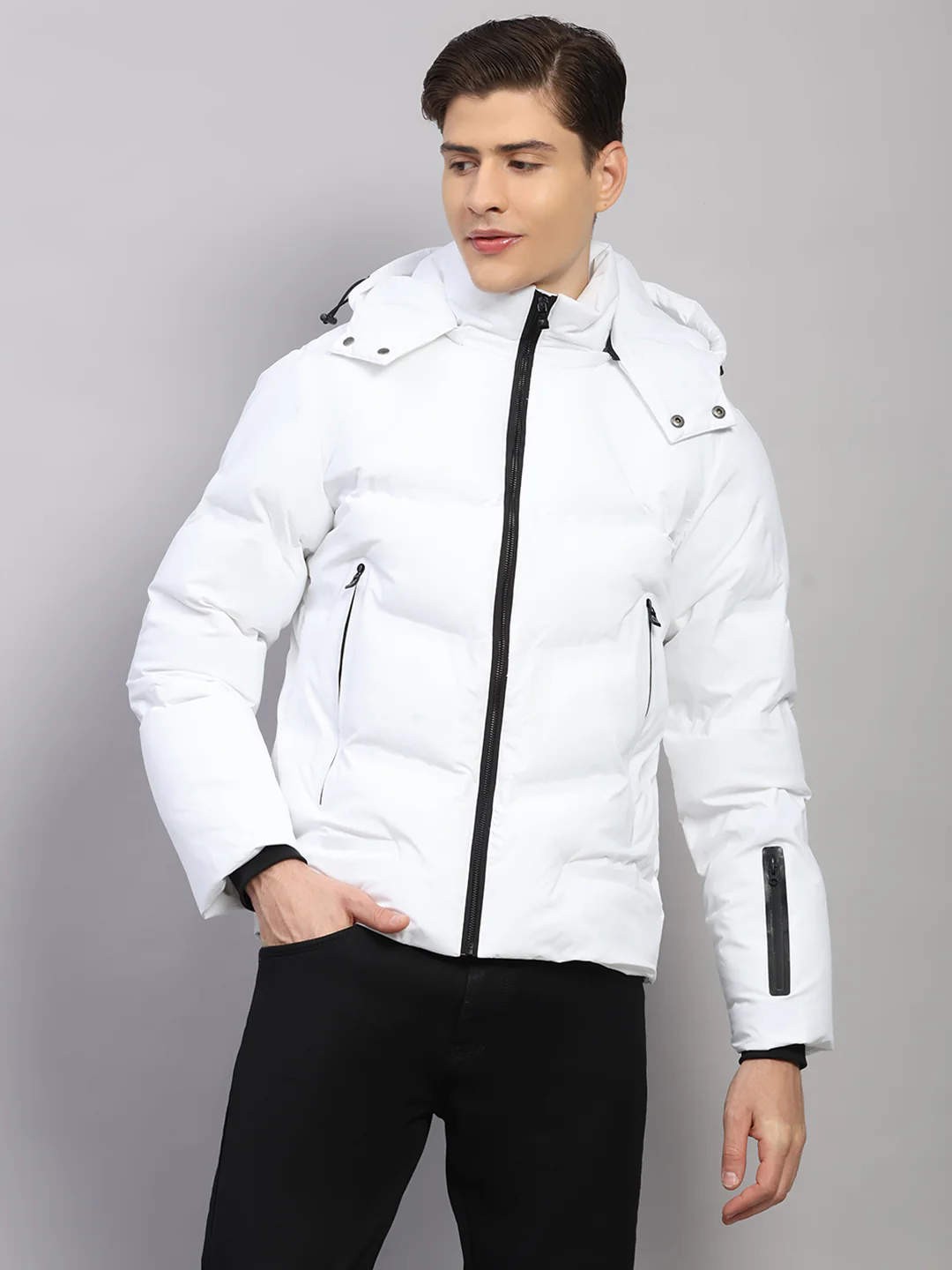 Luxuria Men White Solid Hooded Full Sleeve Jacket - Image 6