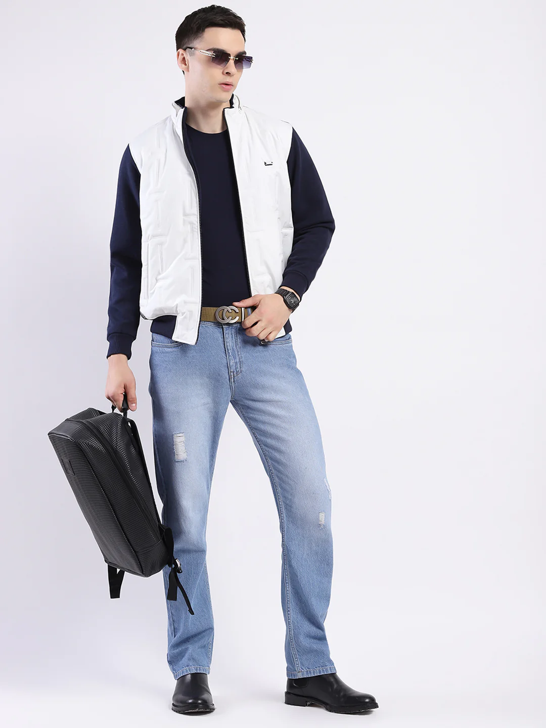 Men White Solid Hooded Full Sleeve Sweatshirt - Image 2