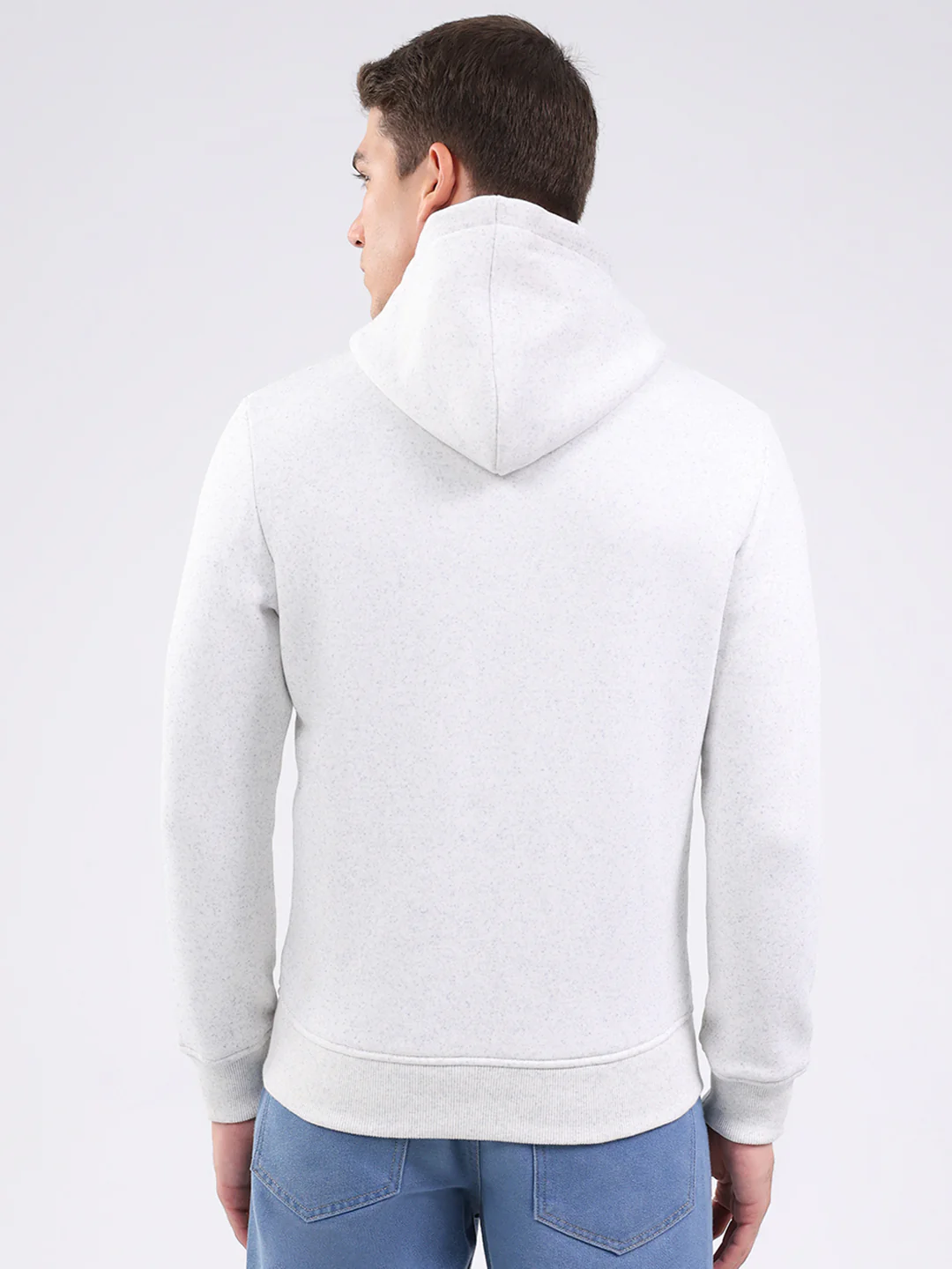 Men White Solid Hooded Full Sleeve Sweatshirt - Image 5