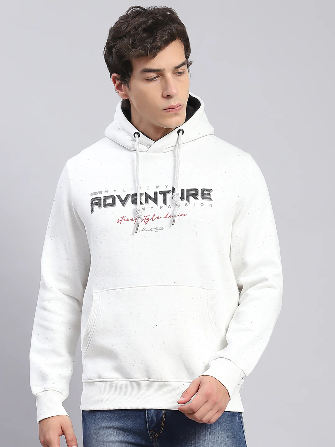 Men White Solid Hooded Full Sleeve Sweatshirts - Image 2