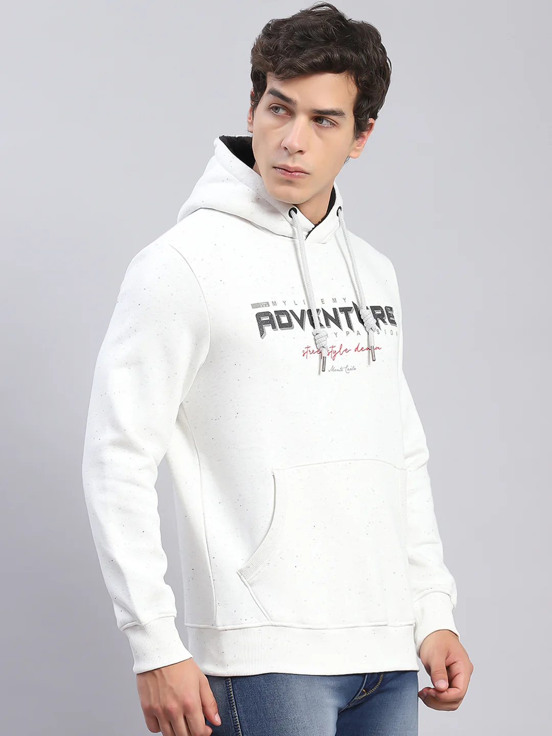 Men White Solid Hooded Full Sleeve Sweatshirts - Image 4