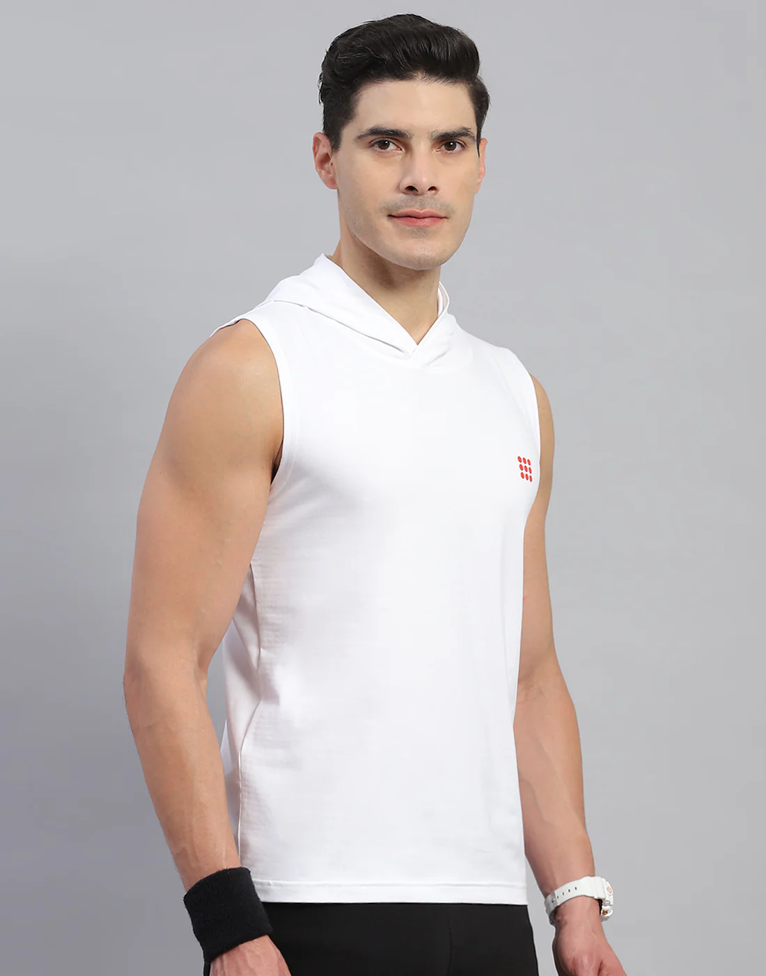 Rock.it Men White Solid Hooded Sleeveless T-Shirt - Image 4