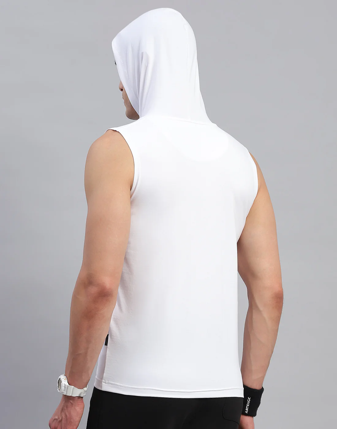 Rock.it Men White Solid Hooded Sleeveless T-Shirt - Image 7