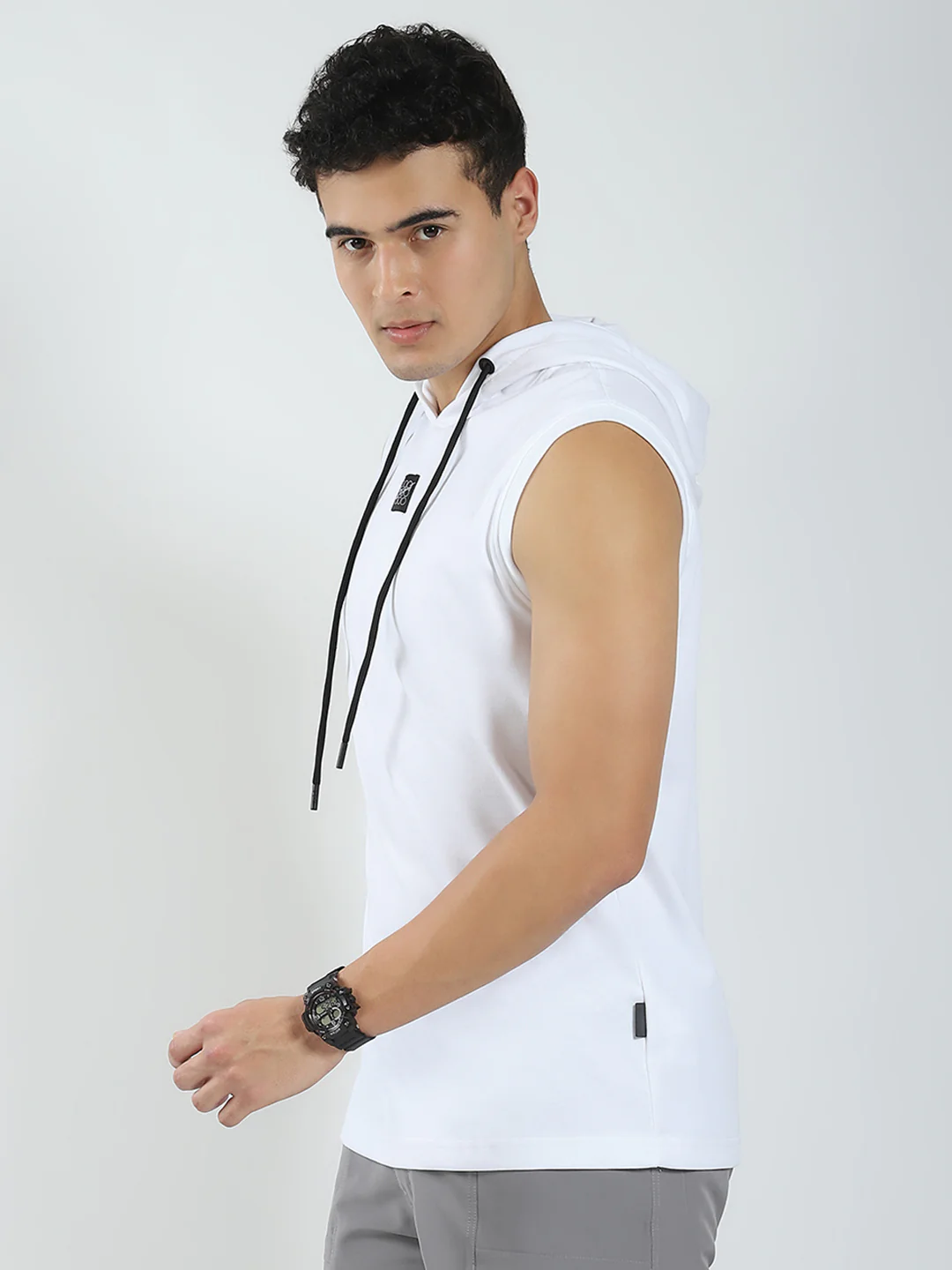 Rock.it Men White Solid Hooded Sleeveless T-Shirt - Image 3