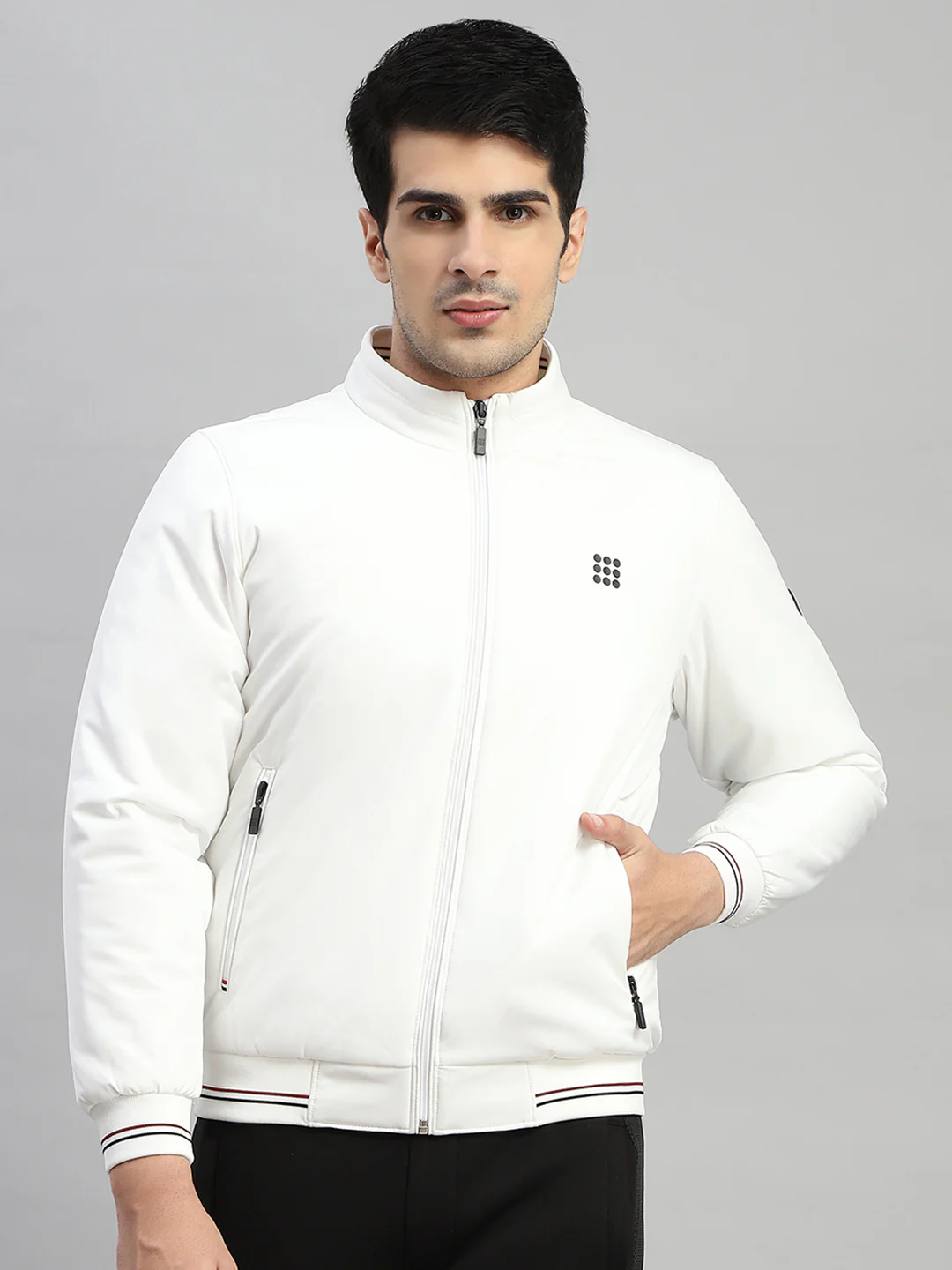 Rock.it Men White Solid Mock Neck Full Sleeve Jacket - Image 2