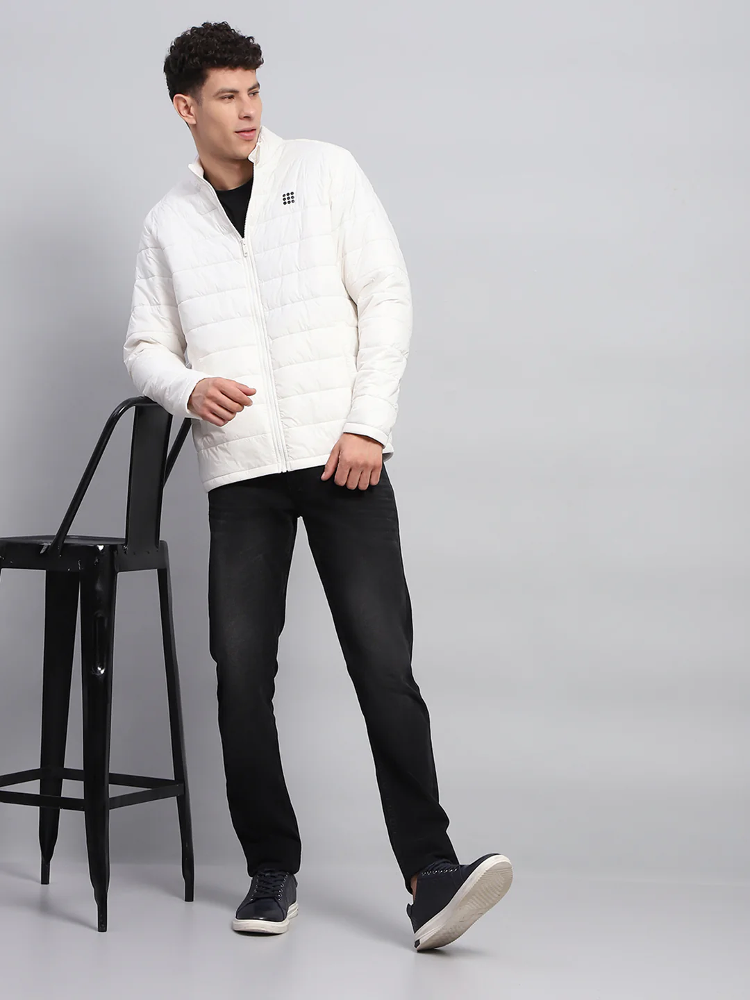 Rock.it Men White Solid Mock Neck Full Sleeve Jacket - Image 2