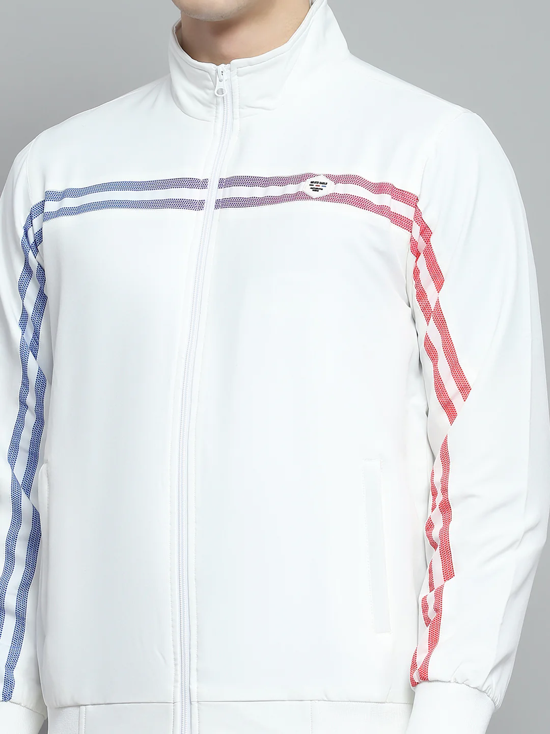 Men White Solid Mock Neck Full Sleeve Winter Tracksuit - Image 7