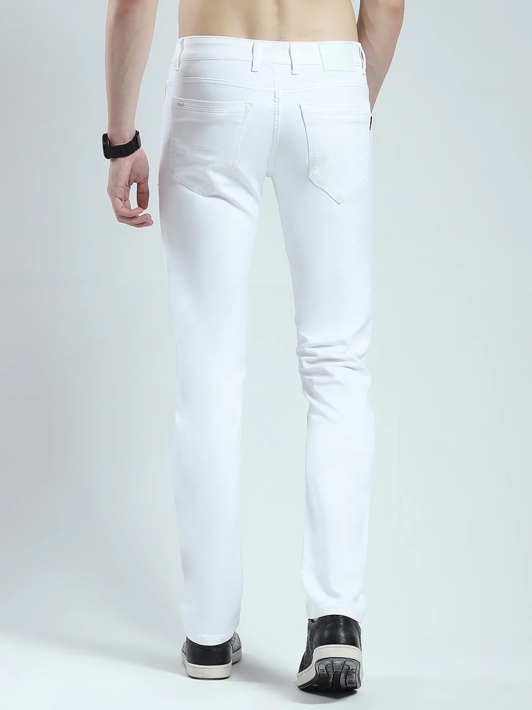 Men White Solid Narrow Fit Denim - Image 5