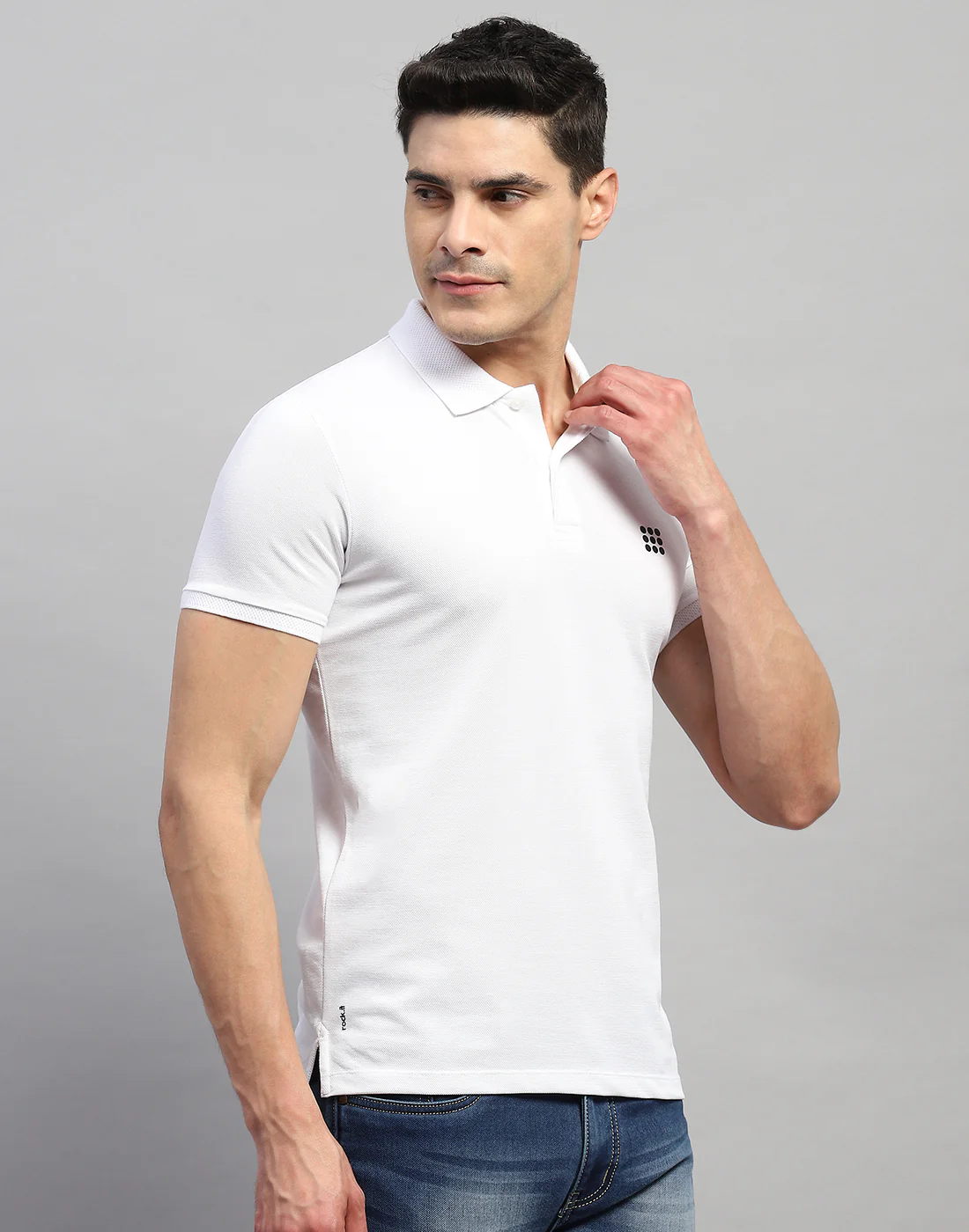 Rock.it Men White Solid Polo Collar Half Sleeve T-Shirt - Image 4