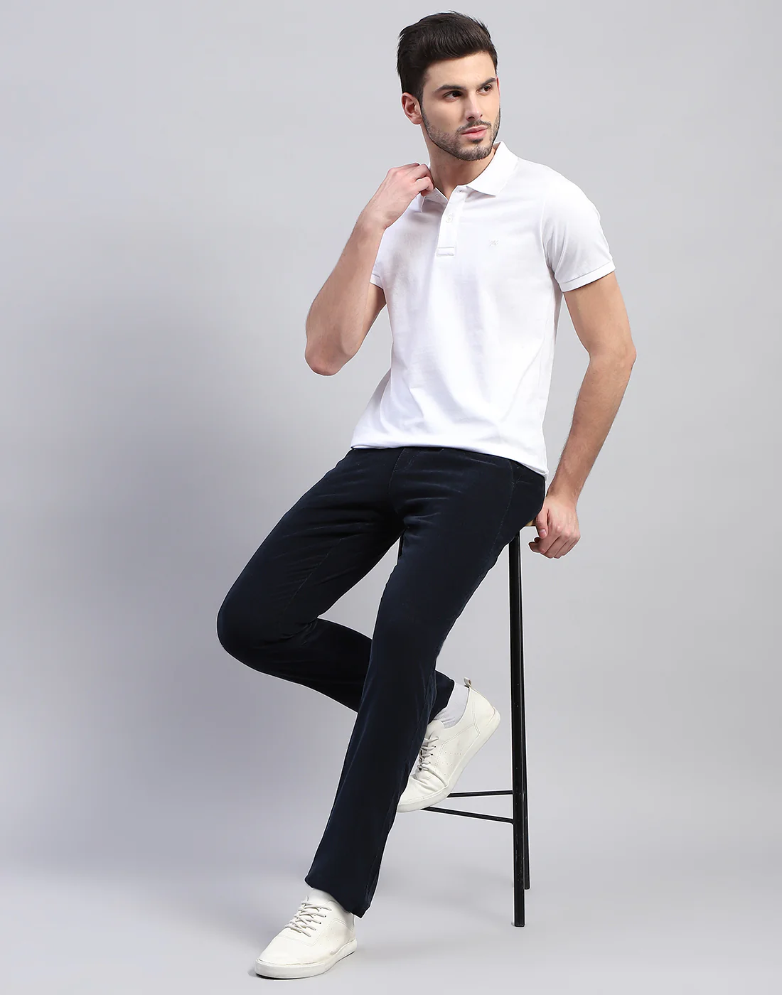 Men White Solid Polo Collar Half Sleeve T-Shirt - Image 2