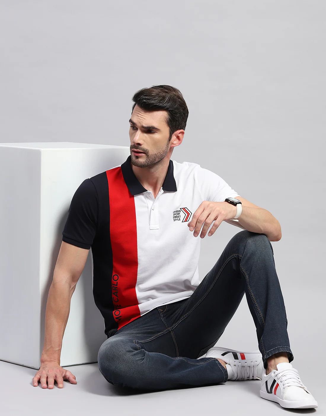 Men White Solid Polo Collar Half Sleeve T-Shirt - Image 2