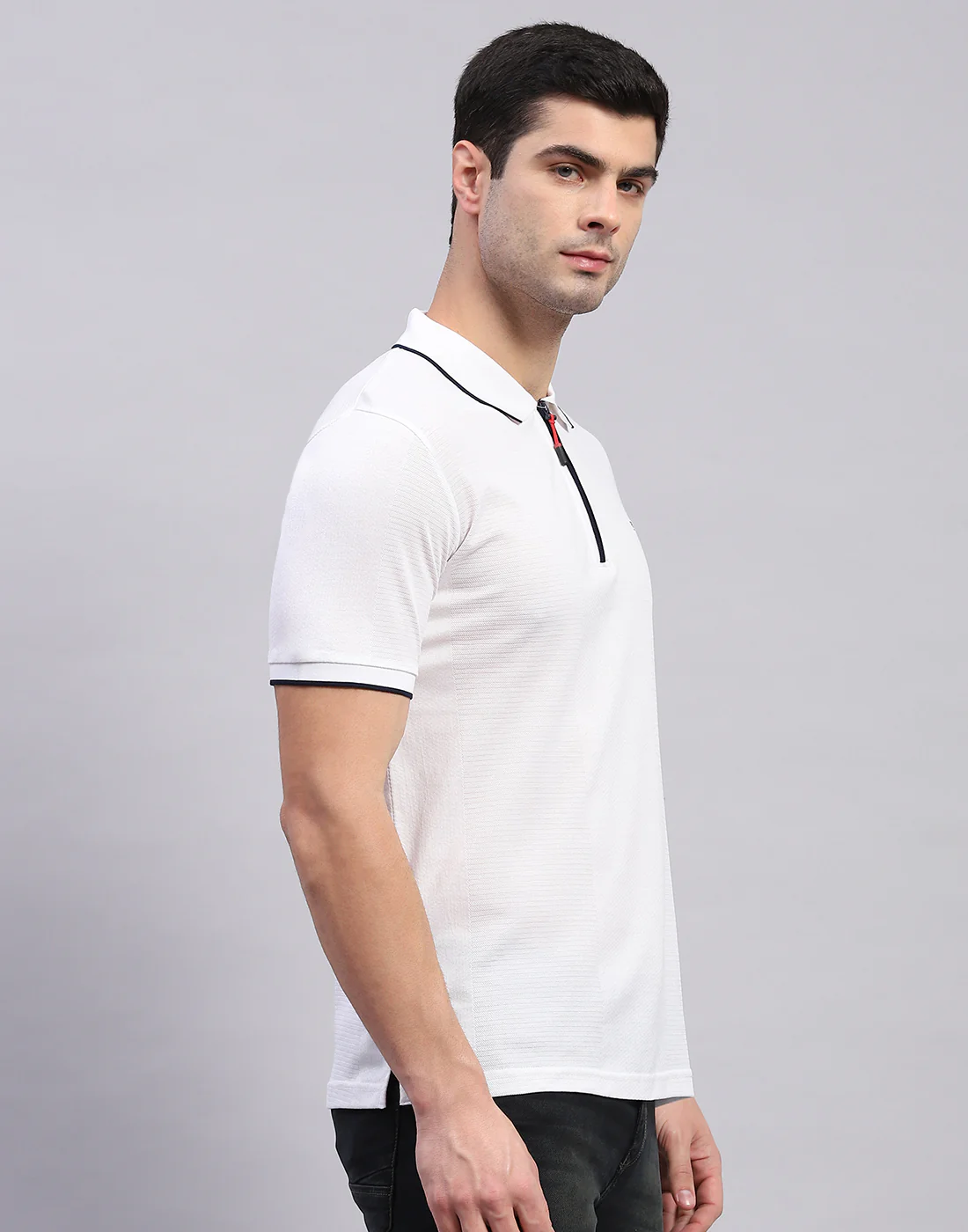 Men White Solid Polo Collar Half Sleeve T-Shirt - Image 4
