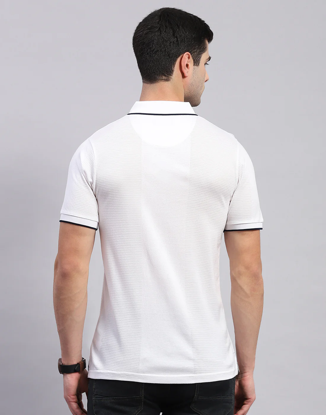 Men White Solid Polo Collar Half Sleeve T-Shirt - Image 5