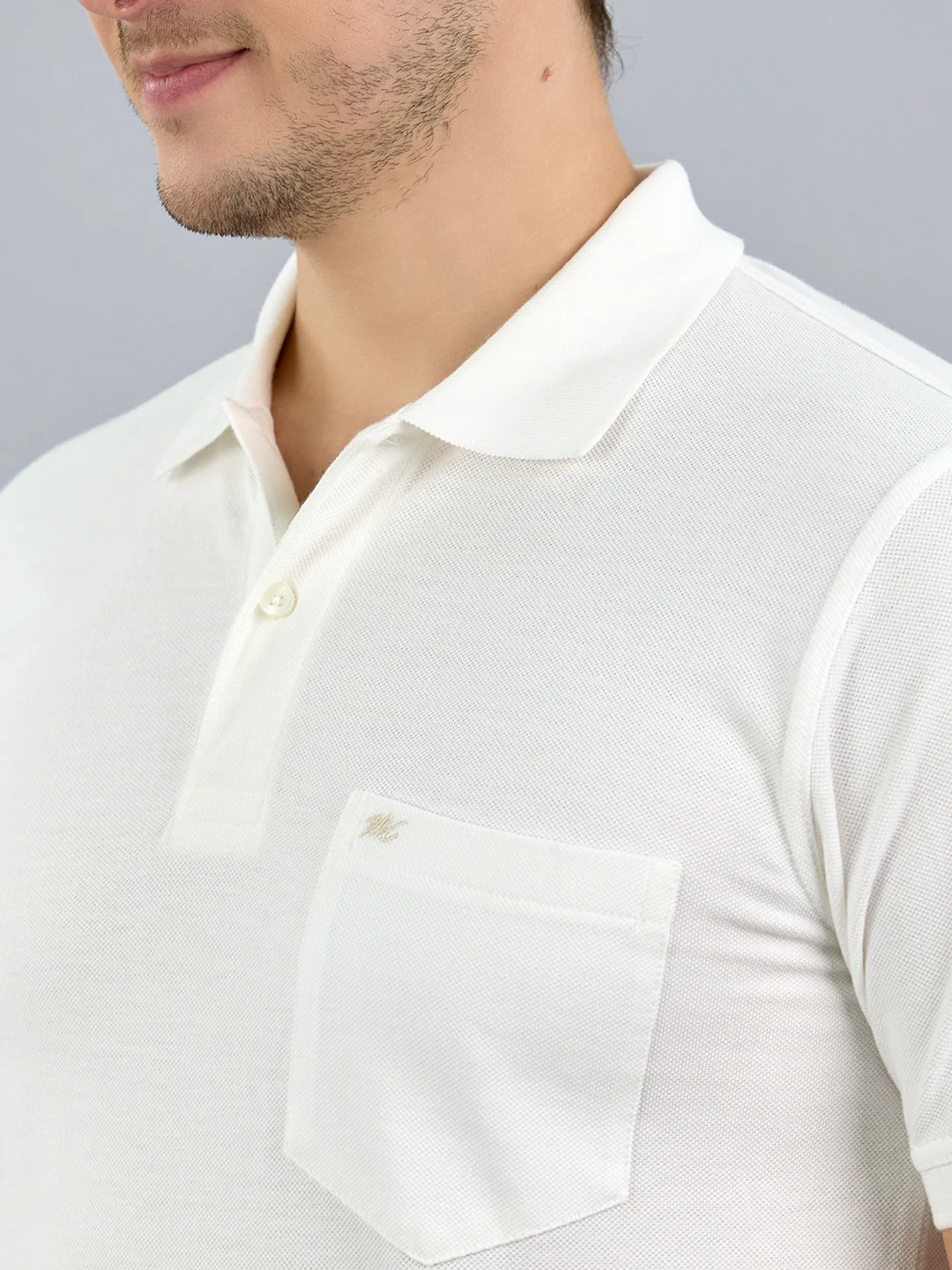Men White Solid Polo Collar Half Sleeve T-Shirt - Image 6