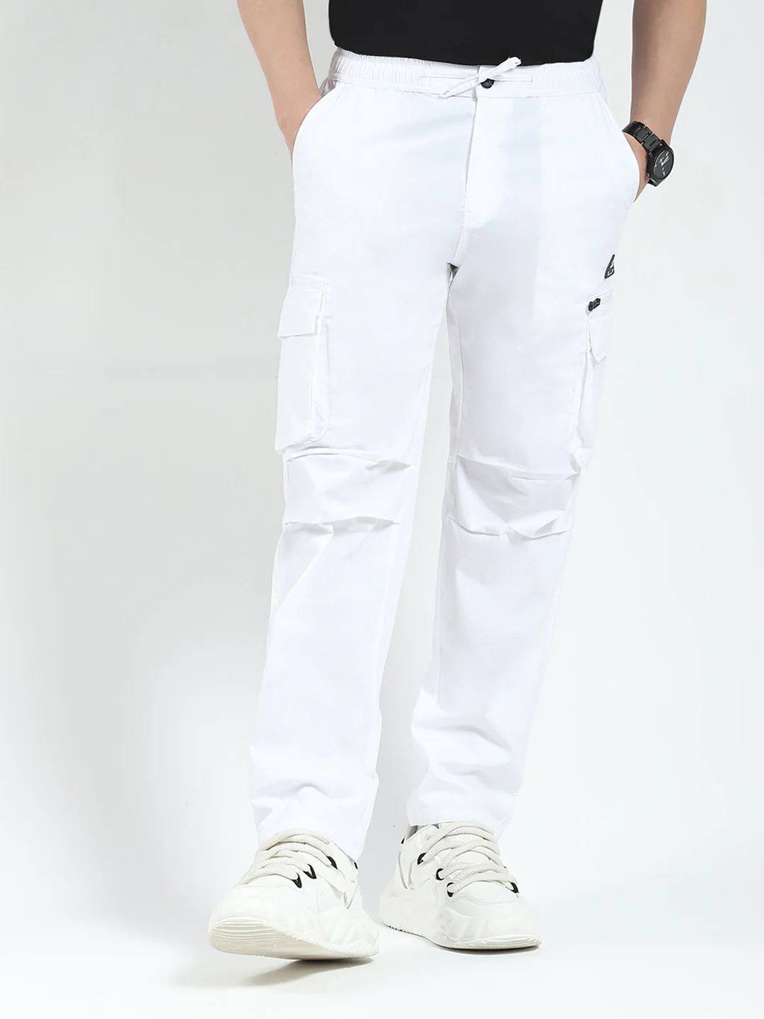 Rock.it Men White Solid Regular Fit Cargo