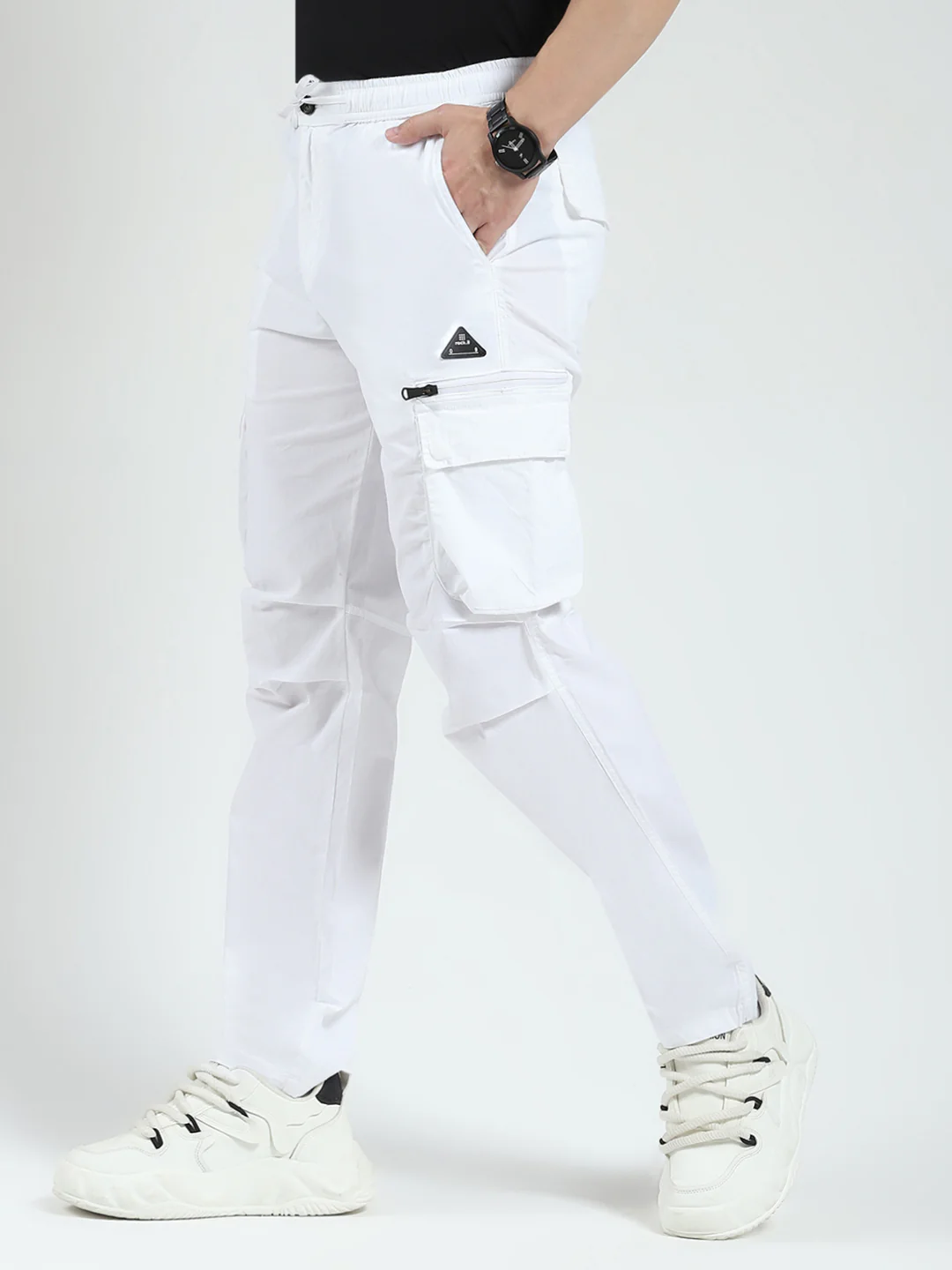 Rock.it Men White Solid Regular Fit Cargo - Image 3