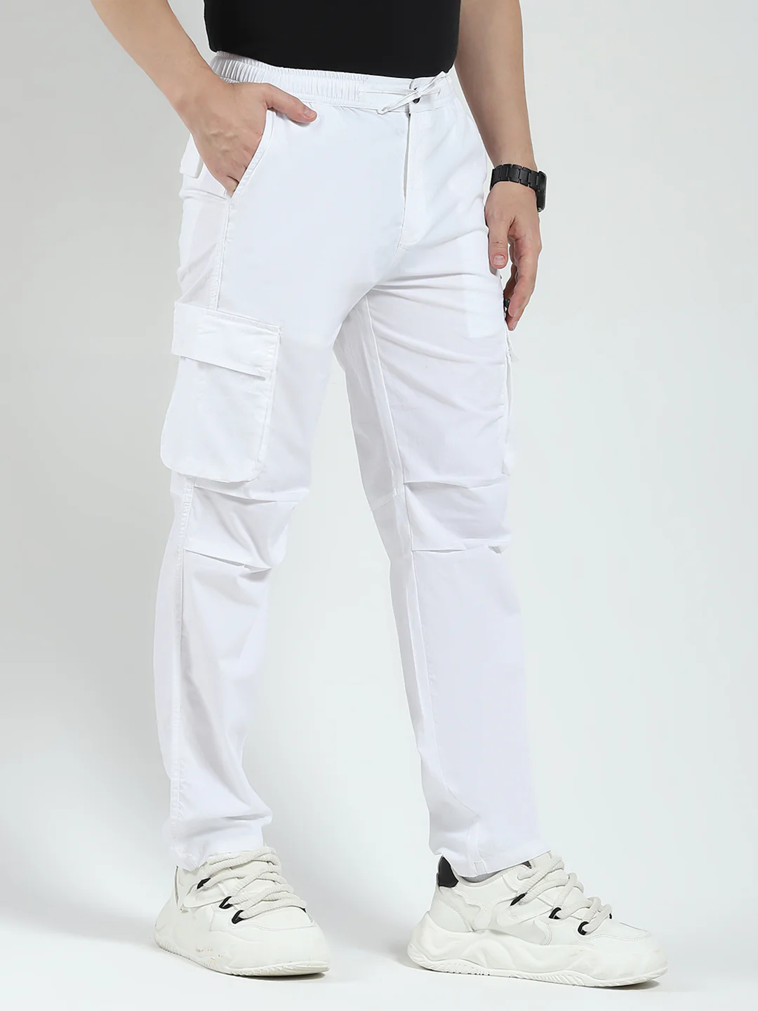 Rock.it Men White Solid Regular Fit Cargo - Image 4