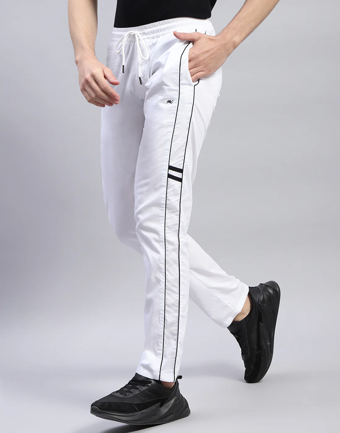 Men White Solid Regular Fit Lower - Image 4