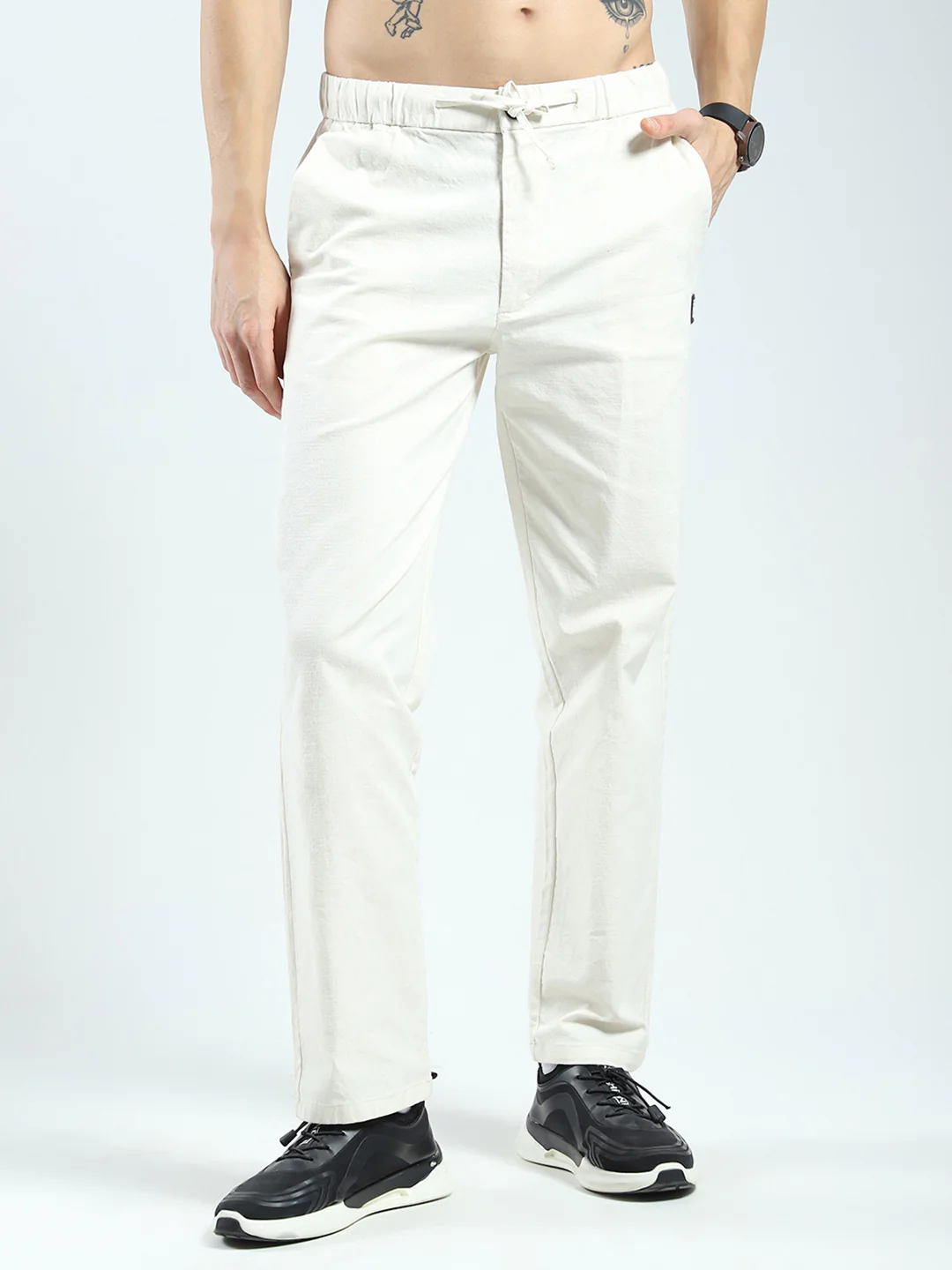 Rock.it Men White Solid Regular Fit Lower