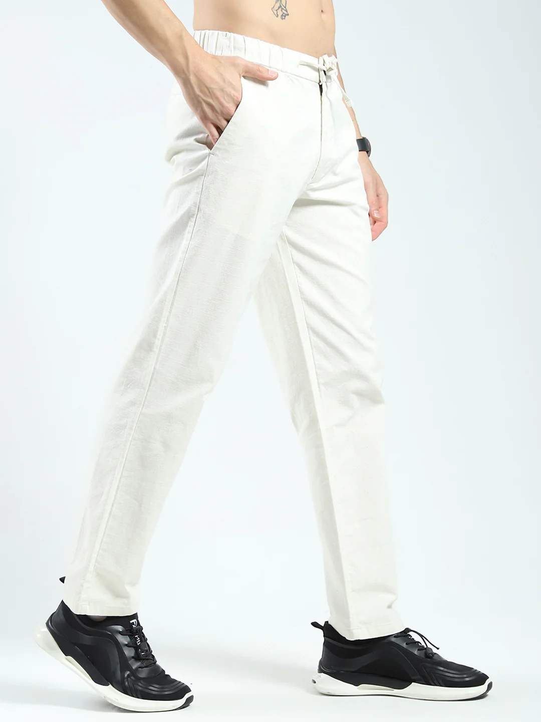 Rock.it Men White Solid Regular Fit Lower - Image 4