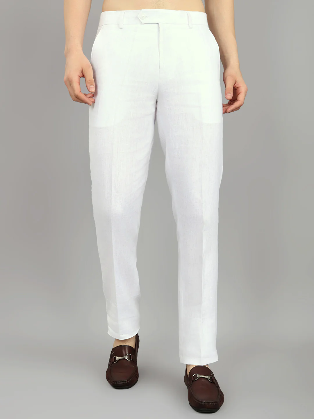 Men White Solid Regular Fit Trouser