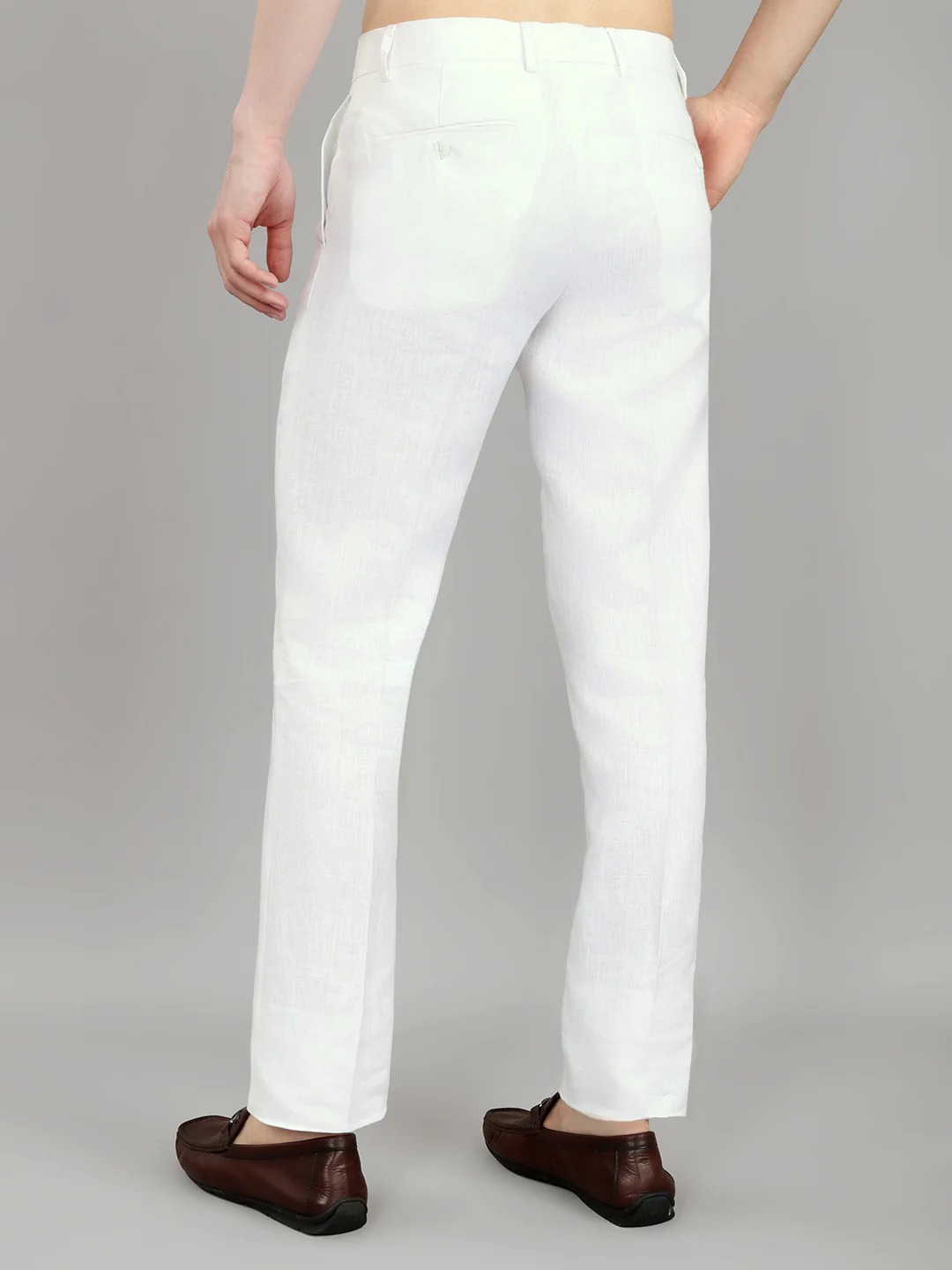 Men White Solid Regular Fit Trouser - Image 5
