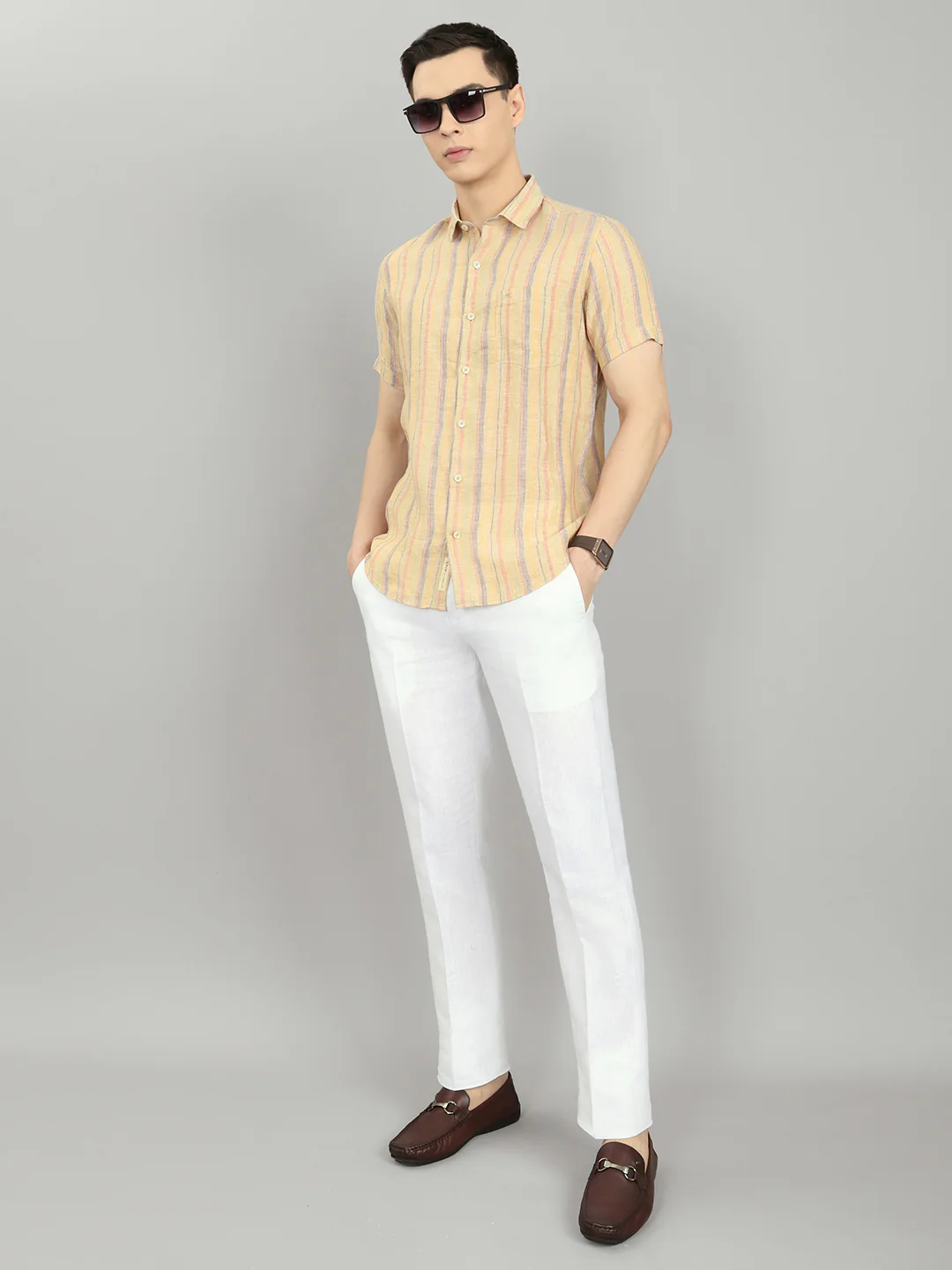 Men White Solid Regular Fit Trouser - Image 6