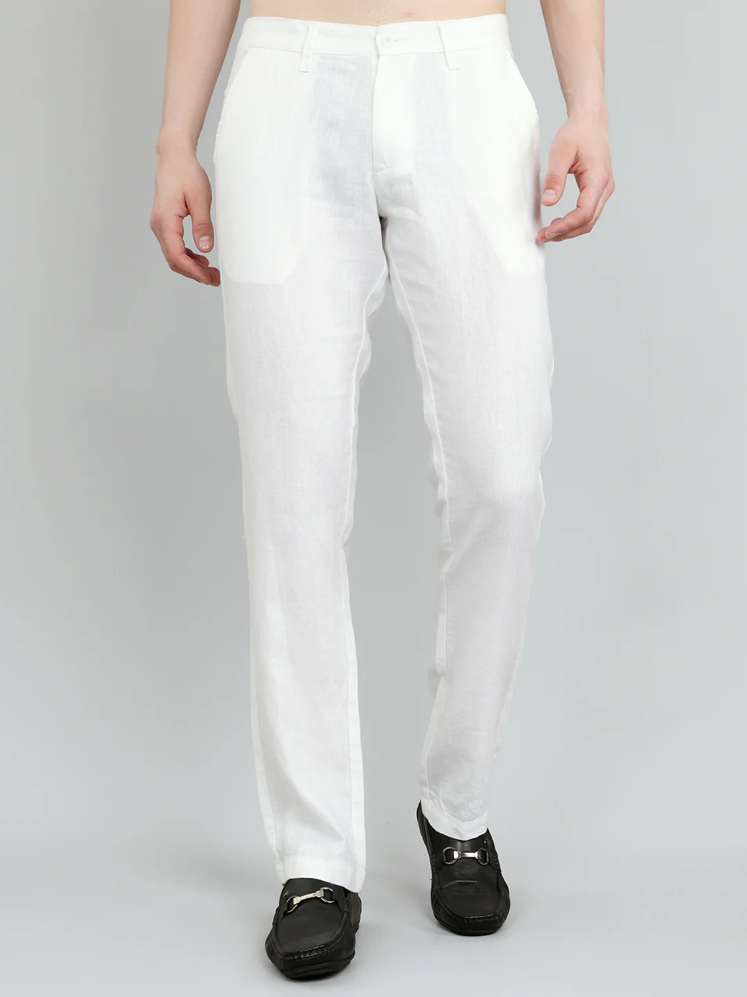 Men White Solid Regular Fit Trouser