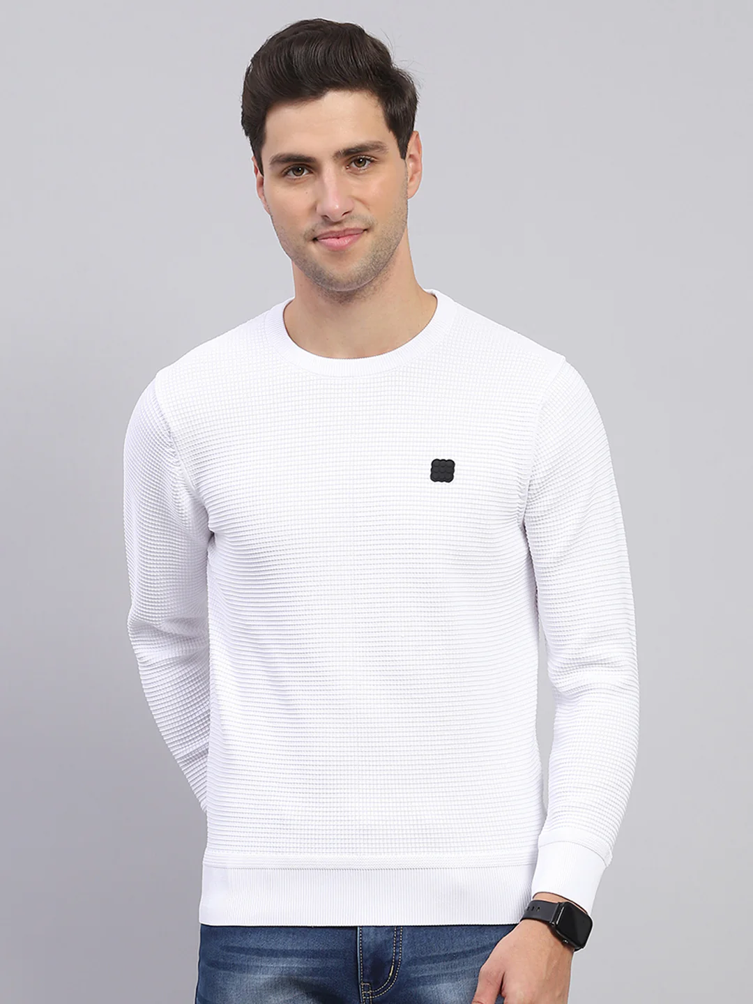 Rock.it Men White Solid Round Neck Full Sleeve Pullover