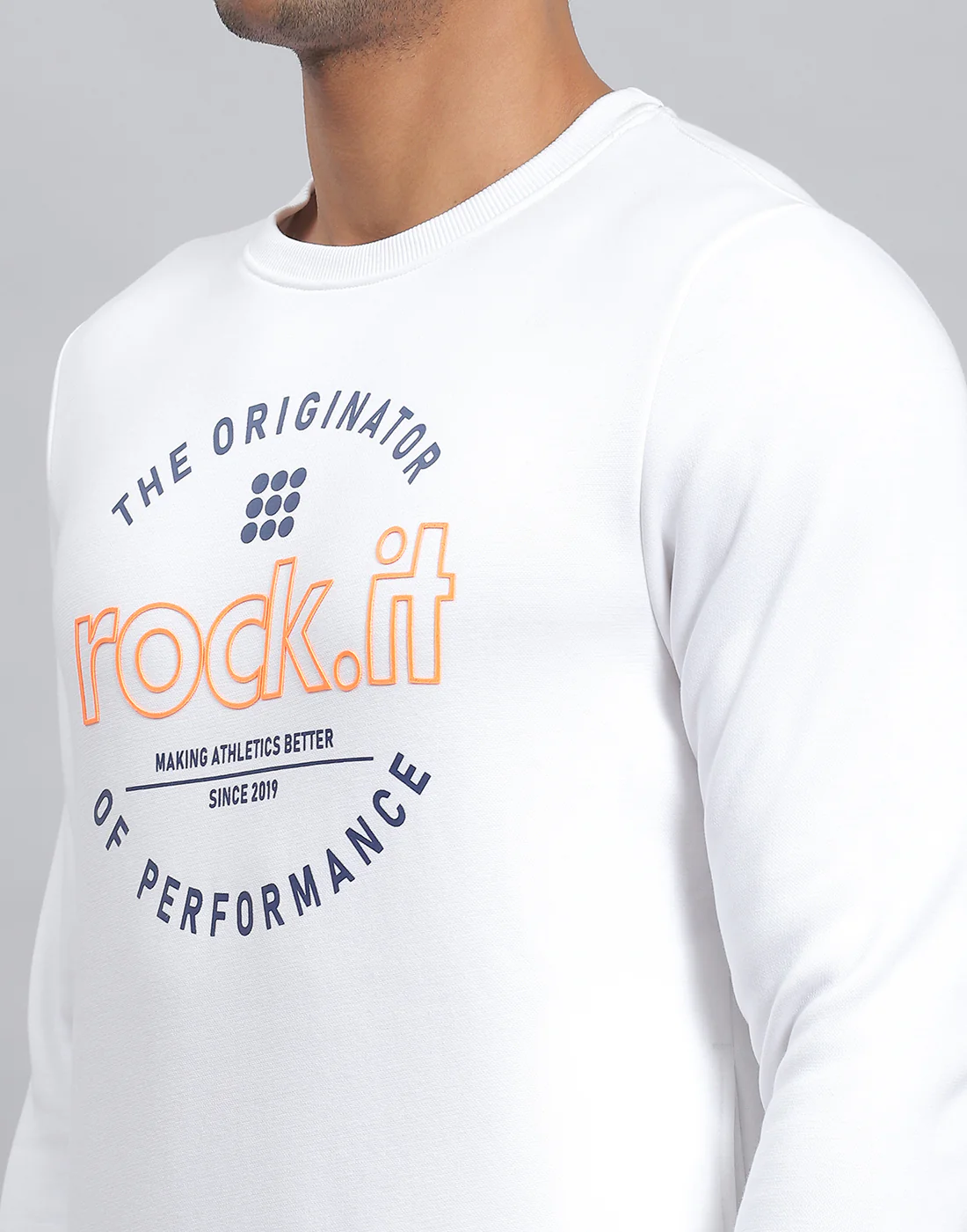 Rock.it Men White Solid Round Neck Full Sleeve Sweatshirt - Image 6