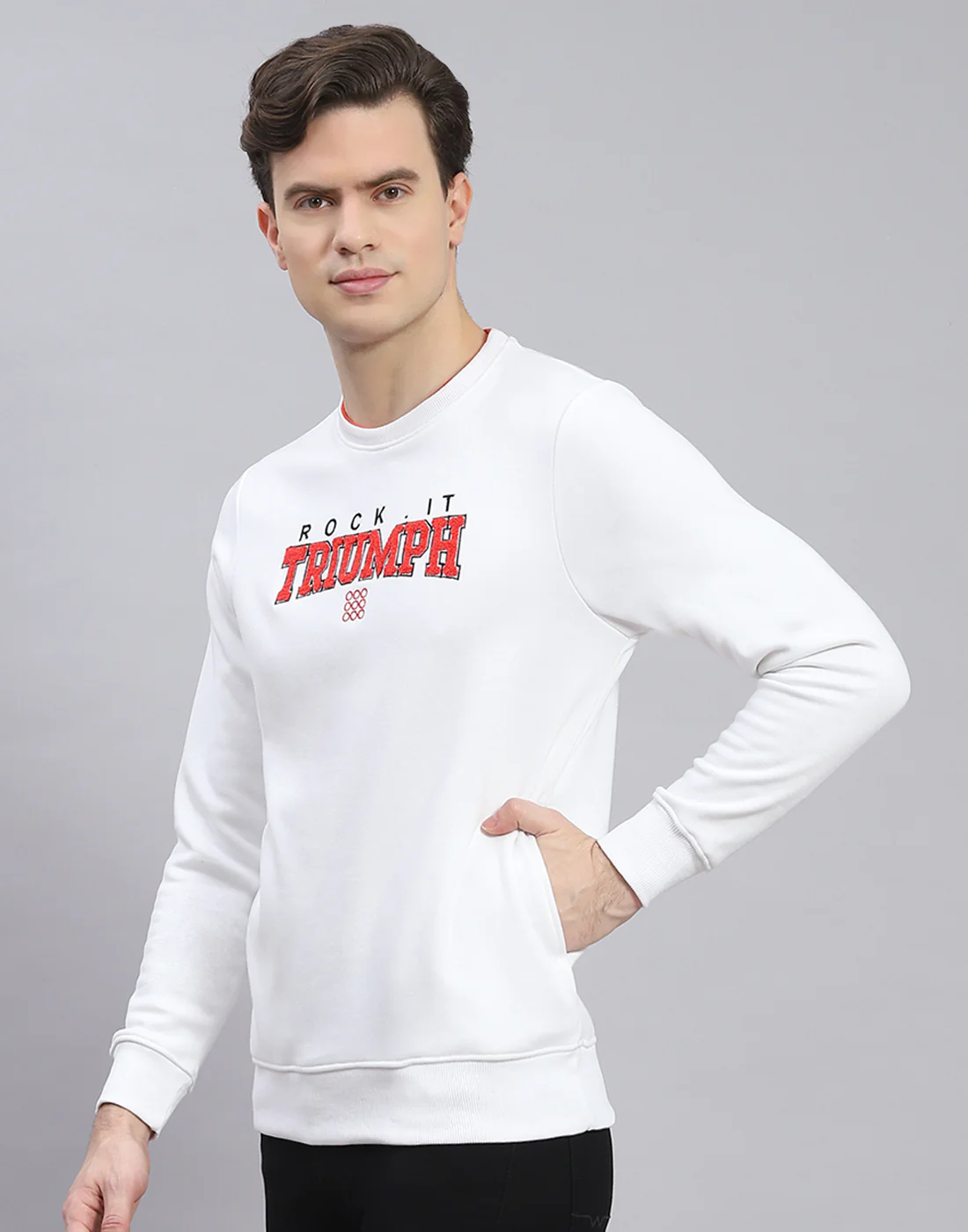 Rock.it Men White Solid Round Neck Full Sleeve Sweatshirt - Image 4