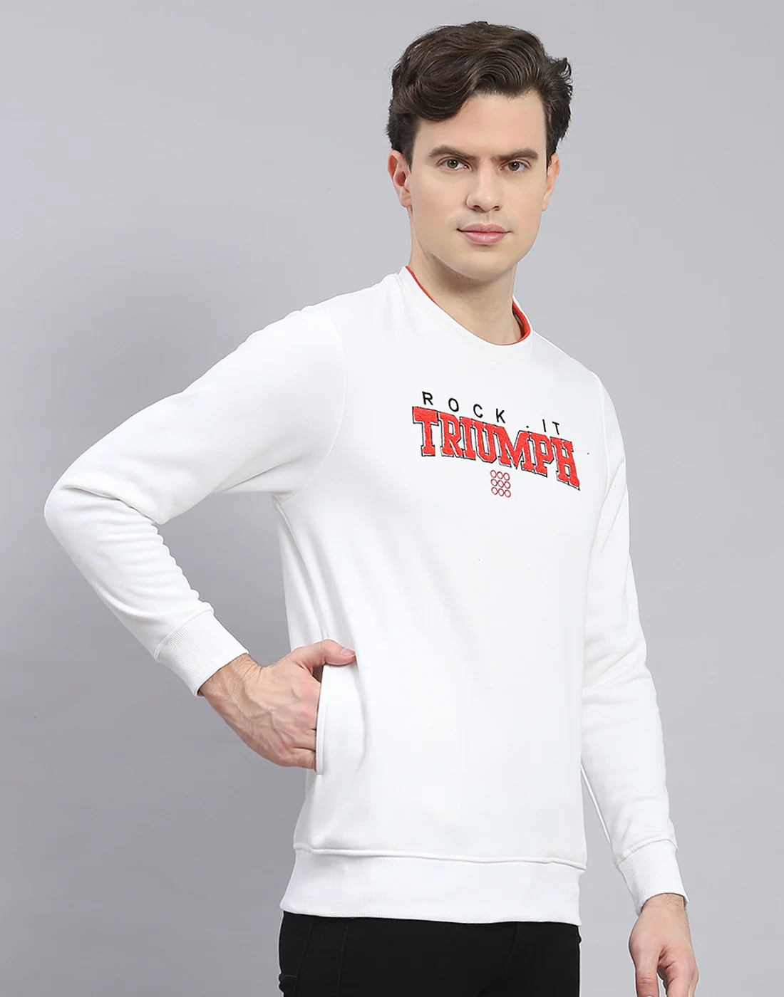 Rock.it Men White Solid Round Neck Full Sleeve Sweatshirt - Image 5