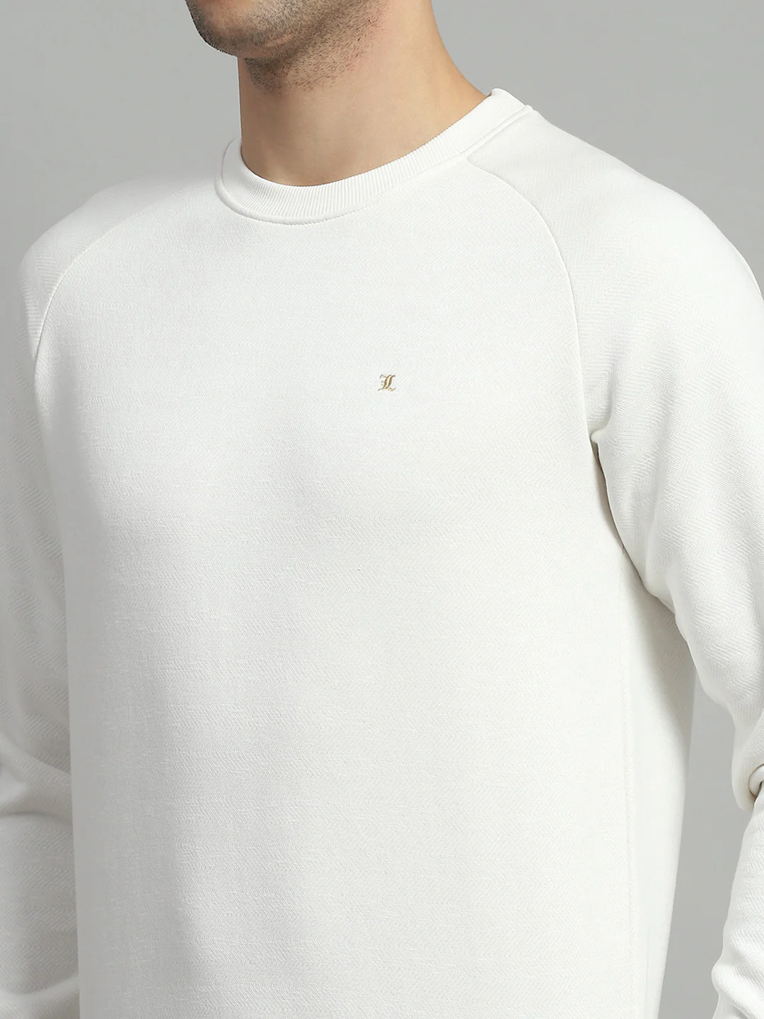 Men White Solid Round Neck Full Sleeve Sweatshirt - Image 6