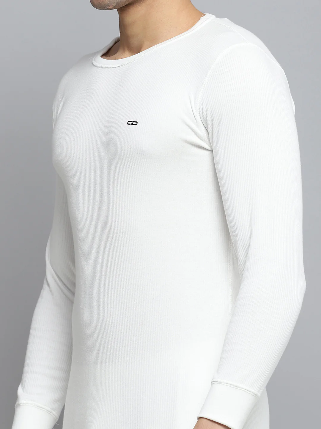 Men White Solid Round Neck Full Sleeve Thermal Vest - Image 6