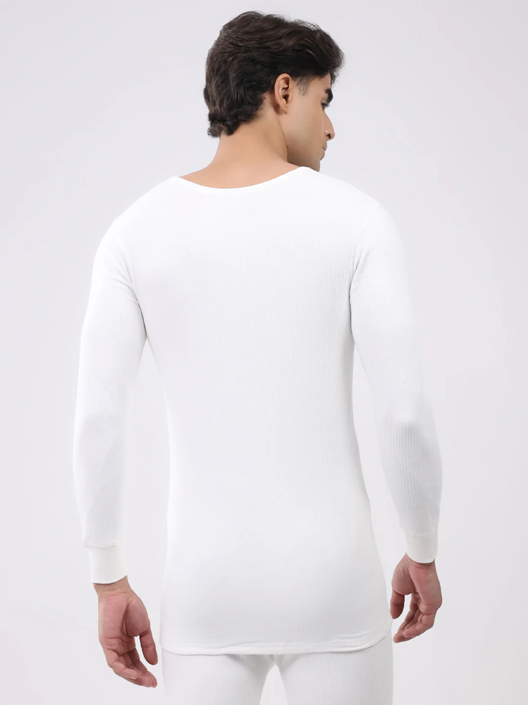 Men White Solid Round Neck Full Sleeve Thermal Vest - Image 5